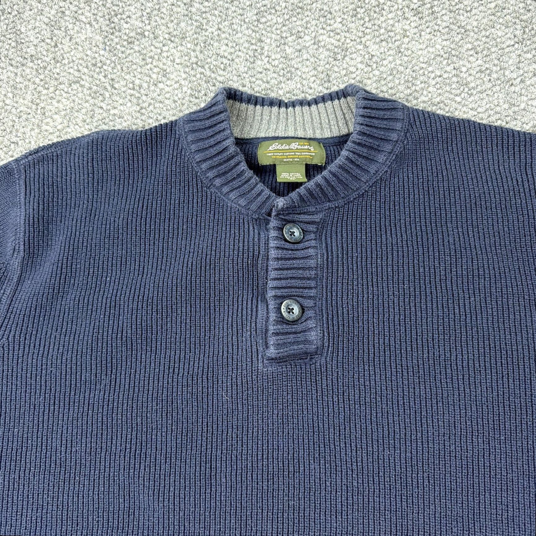 Eddie Bauer Eddie Bauer Sweater Mens XLT Blue Cotton Waffle Knit Thermal Henley Pullover Size US XL / EU 56 / 4 - 2 Thumbnail