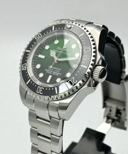 Japanese Brand Seiko Mod Sea-Dweller Deepsea Green Black Dial Steel Watch Size ONE SIZE - 1 Thumbnail