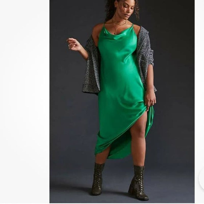 Image of Anthropologie Cowl Neck Slip Maxi Dress 18 Kelly Green Nwt, Women's (Size 2XL)