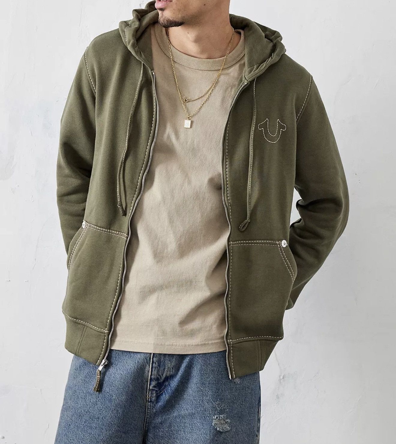 True Religion True Religion Khaki Logo Zip-Up Hoodie Size US XL / EU 56 / 4 - 4 Thumbnail