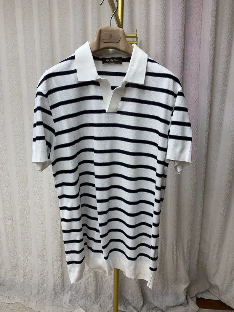 LORO PIANA size52 White black fine striped sea soul beads f