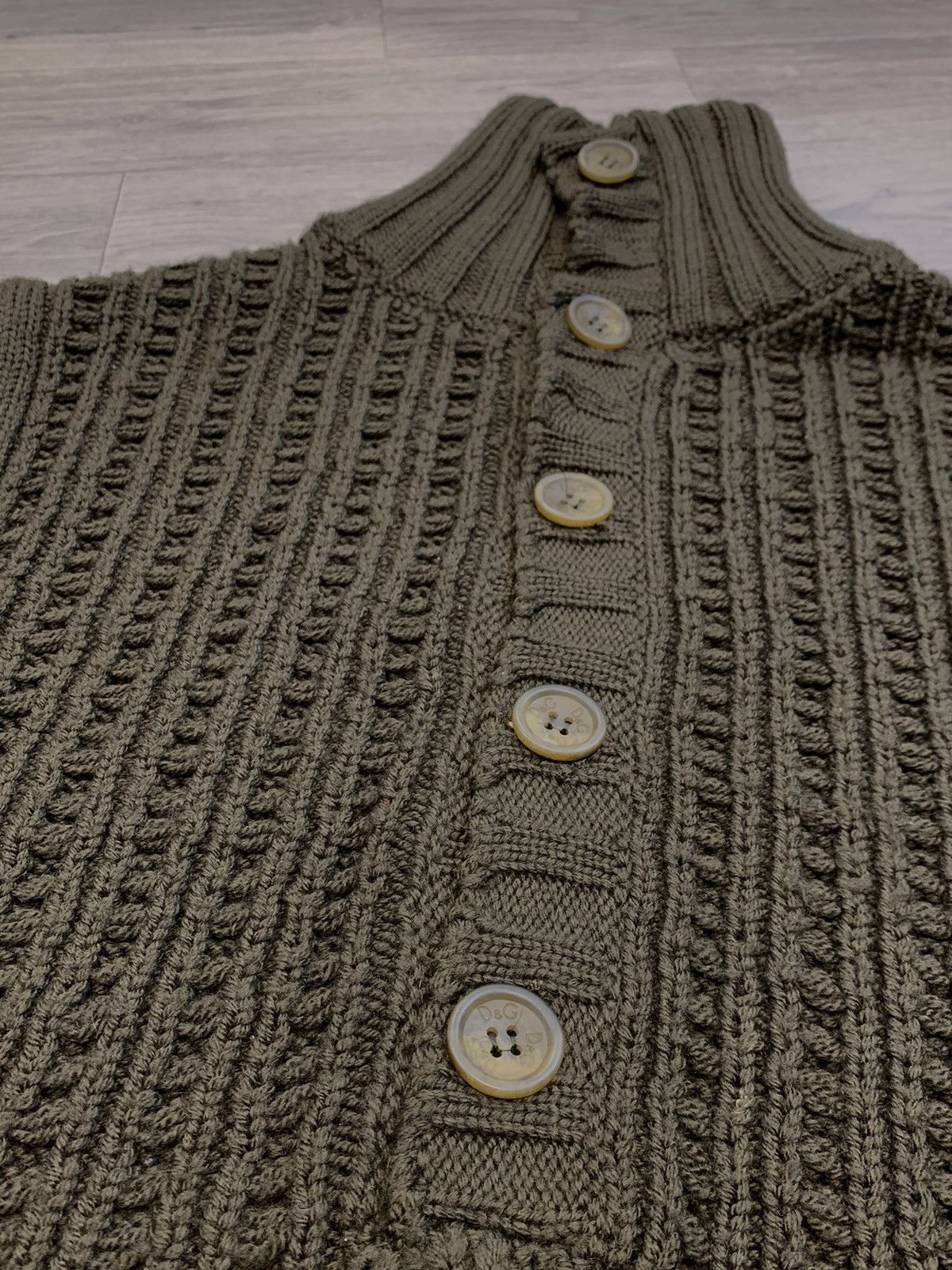 Dolce & Gabbana D&G Olive Green Cable Knit Wool Sweater XL Size US L / EU 52-54 / 3 - 4 Thumbnail