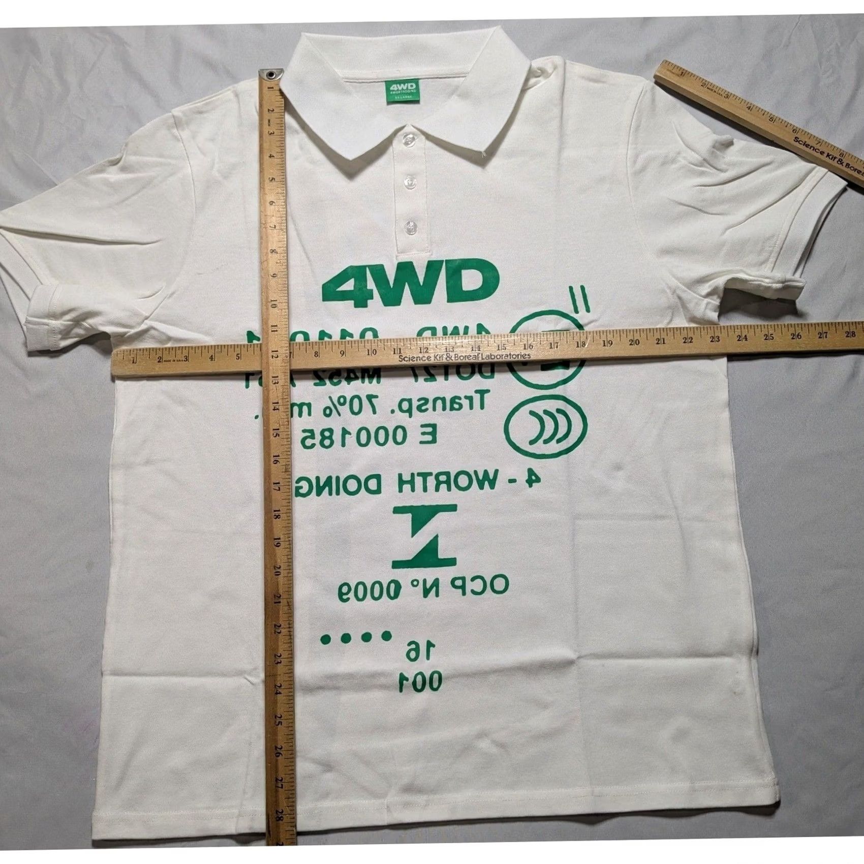 Vintage 4WD 4WorthDoing Polo Shirt Mens 2XL White Green Graphic Print Mirrored Logo Short Sleeve Casual Polo Shirt Size US XXL / EU 58 / 5 - 5 Thumbnail