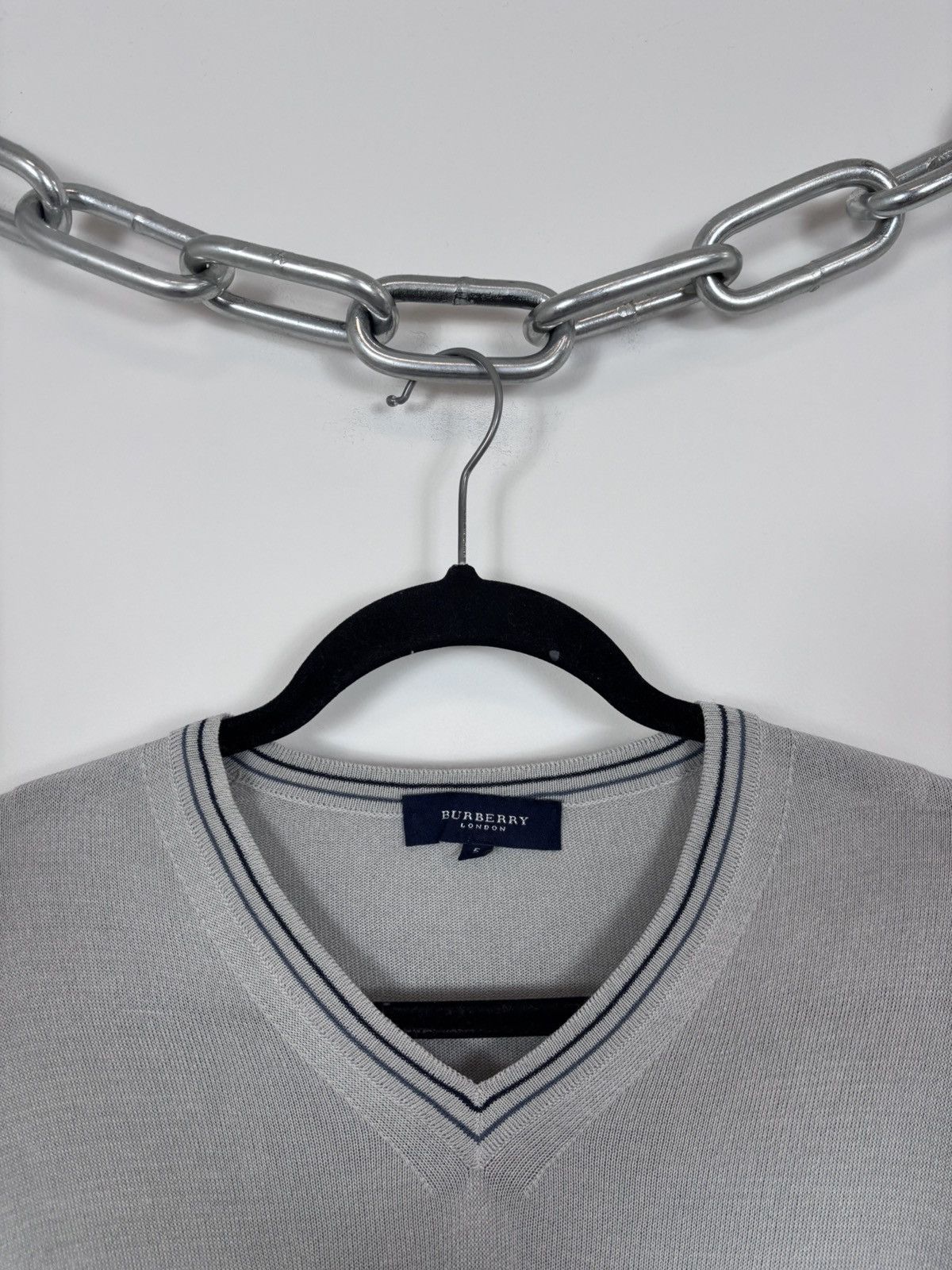 Burberry Burberry London Men’s Grey Viscose Blend V-Neck Sweater Size US M / EU 48-50 / 2 - 4 Thumbnail