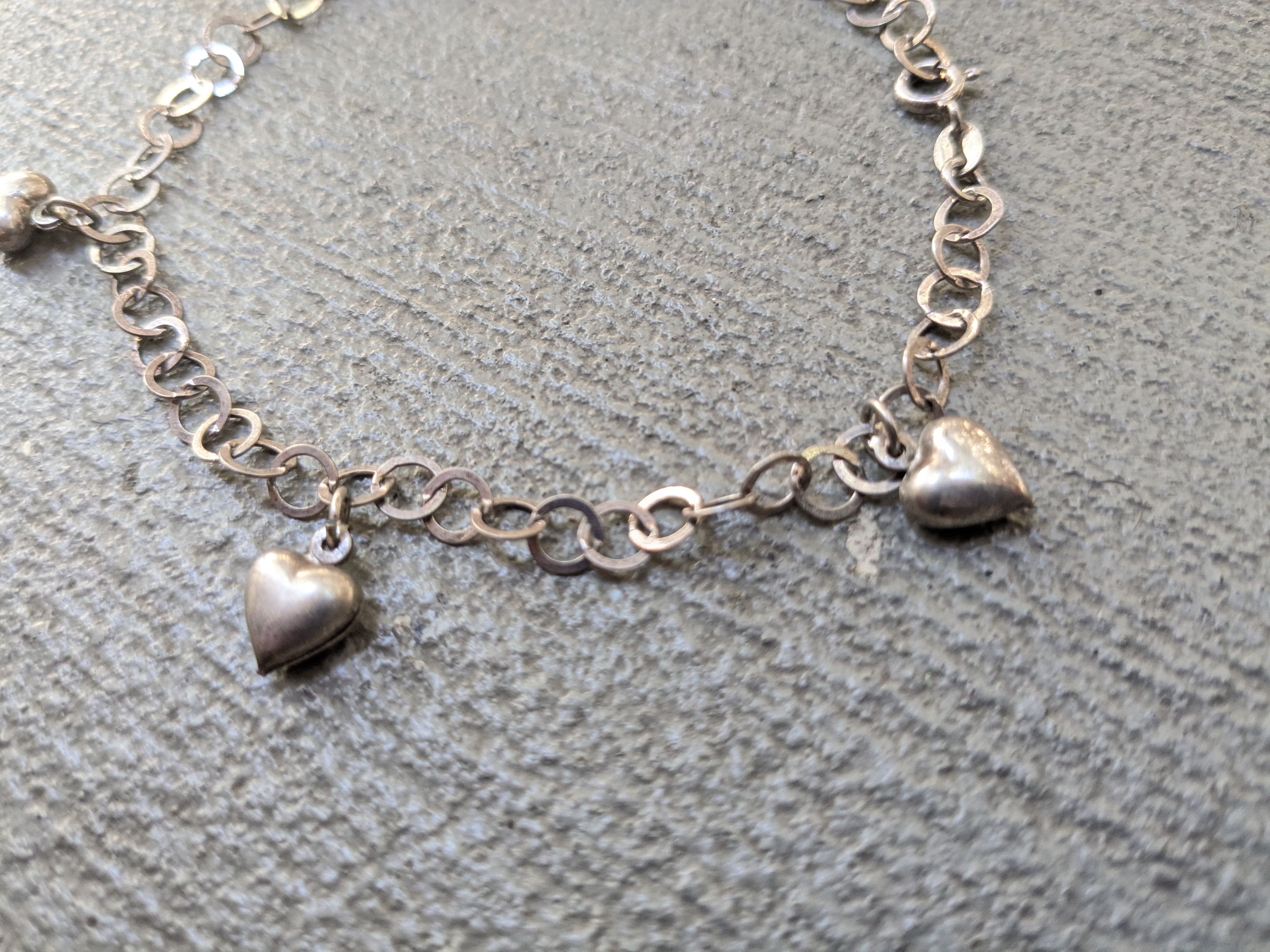 Sterling Silver × Vintage Vintage Sterling Silver Anklet Heart Round Charm 9" Size ONE SIZE - 5 Thumbnail
