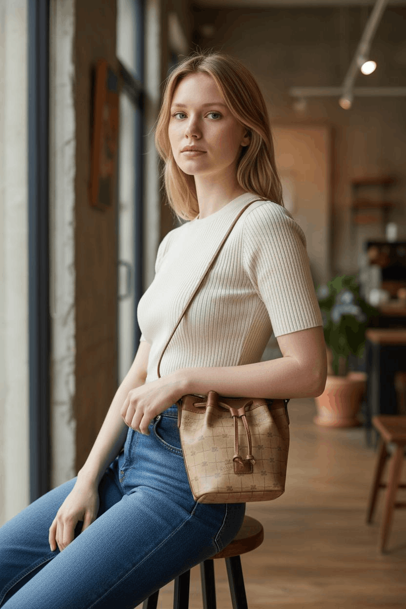 Courreges Vintage Courreges Bucket Crossbody Monogram Leather Trim Bag Size ONE SIZE - 1 Thumbnail