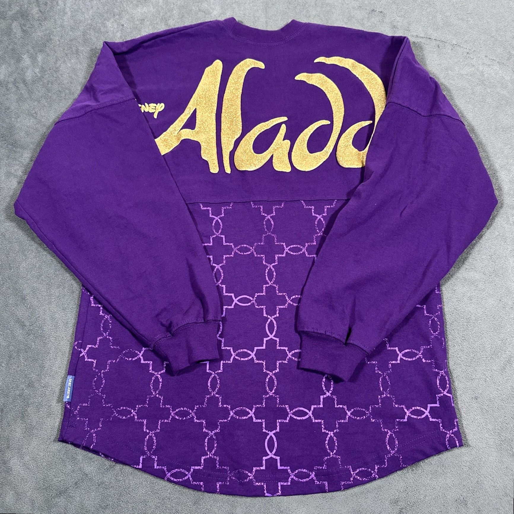 Disney VINTAGE? No — Disney Aladdin Spirit Jersey Shirt Womens XS Long Sleeve Genie Glitter Graphic Crew Neck Purple Size XS / US 0-2 / IT 36-38 - 3 Thumbnail
