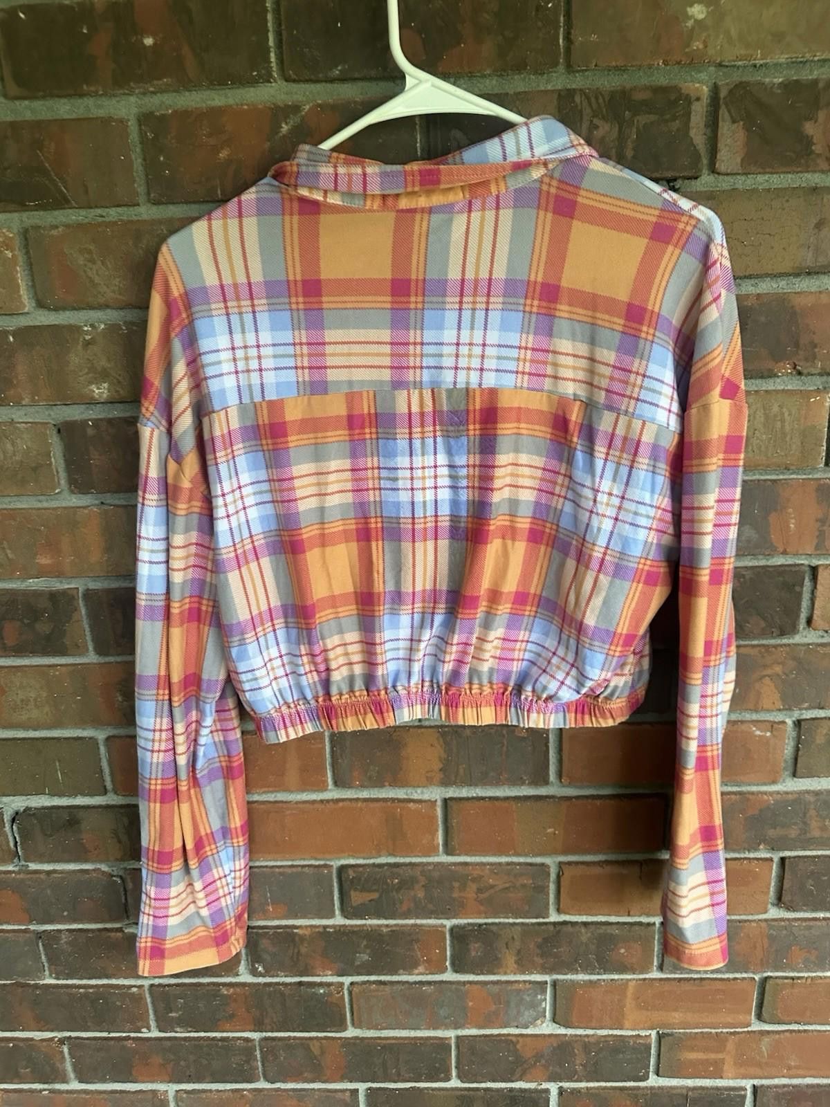Designer No Comment Plaid Button Down Crop Top Large Size L / US 10 / IT 46 - 7 Thumbnail