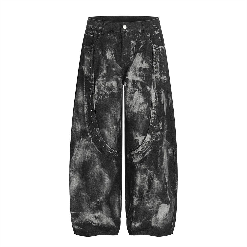 Vintage Punk men's loose wide-leg ink-splashed paint jeans Size US 32 / EU 48 - 1 Thumbnail