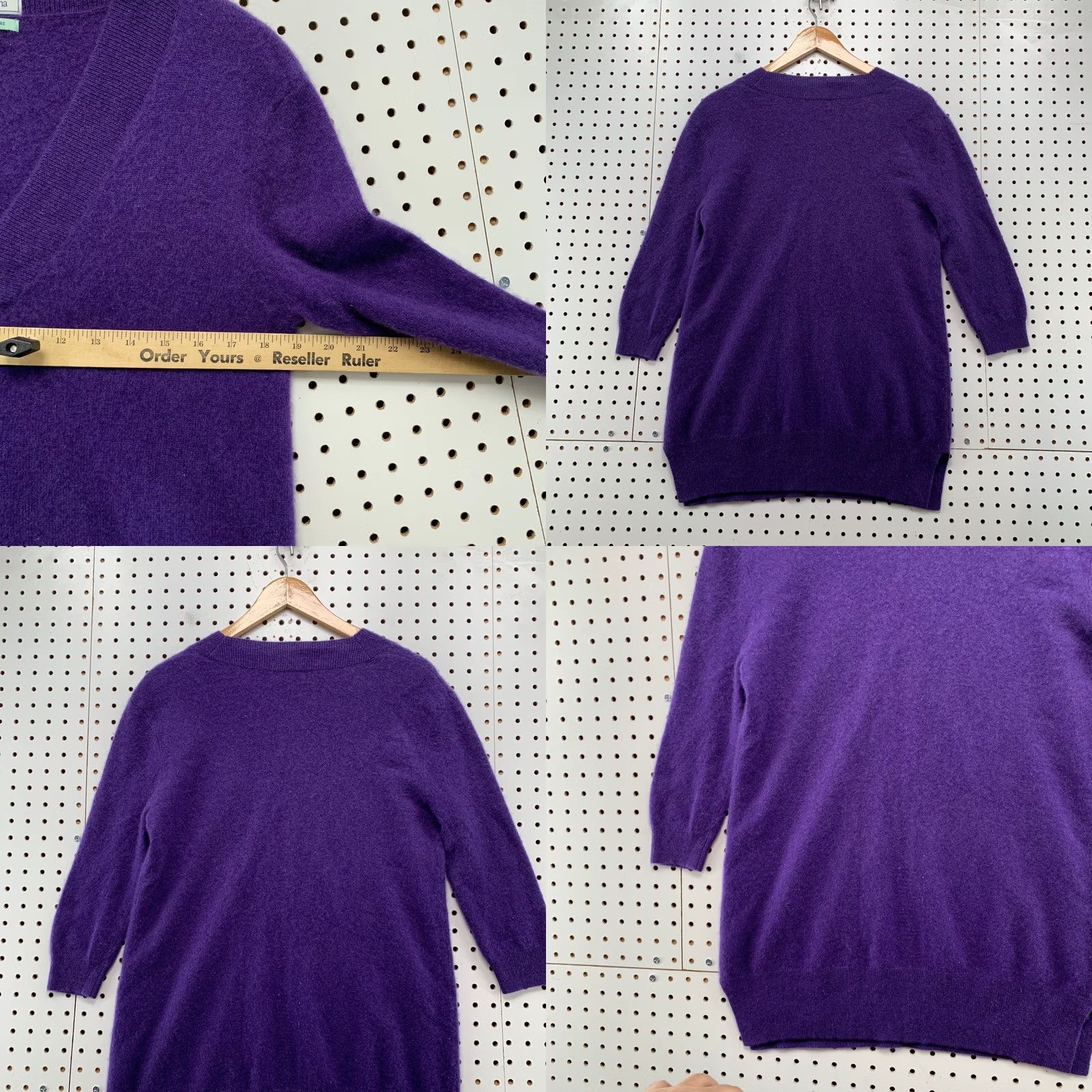 Vintage Susina 100% Cashmere Sweater Womens Large Purple V Neck 3/4 Sleeve Pullover Knit Winter Vintage Mens Womens Girls Boys Size L / US 10 / IT 46 - 8 Thumbnail