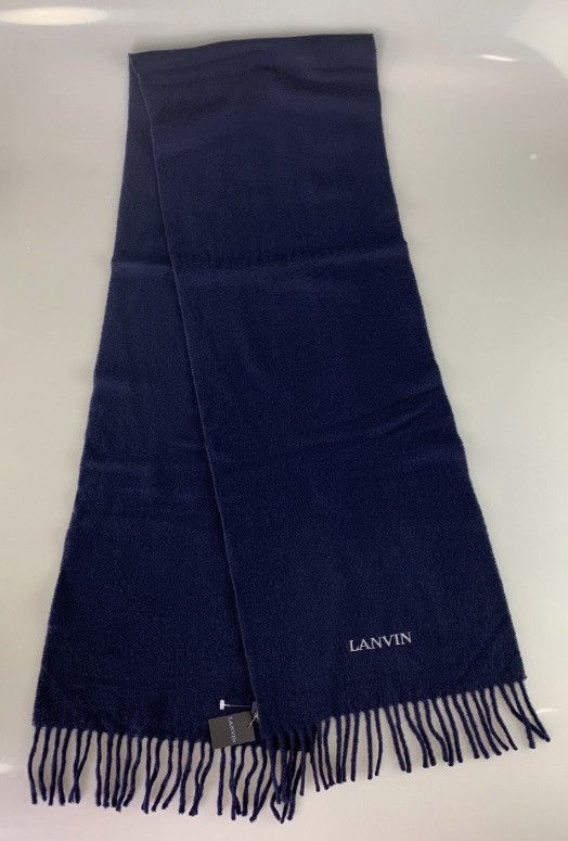 Lanvin Lanvin 🇮🇹 navy wool fringe ends embroidered scarf NEW Size ONE SIZE - 9 Thumbnail