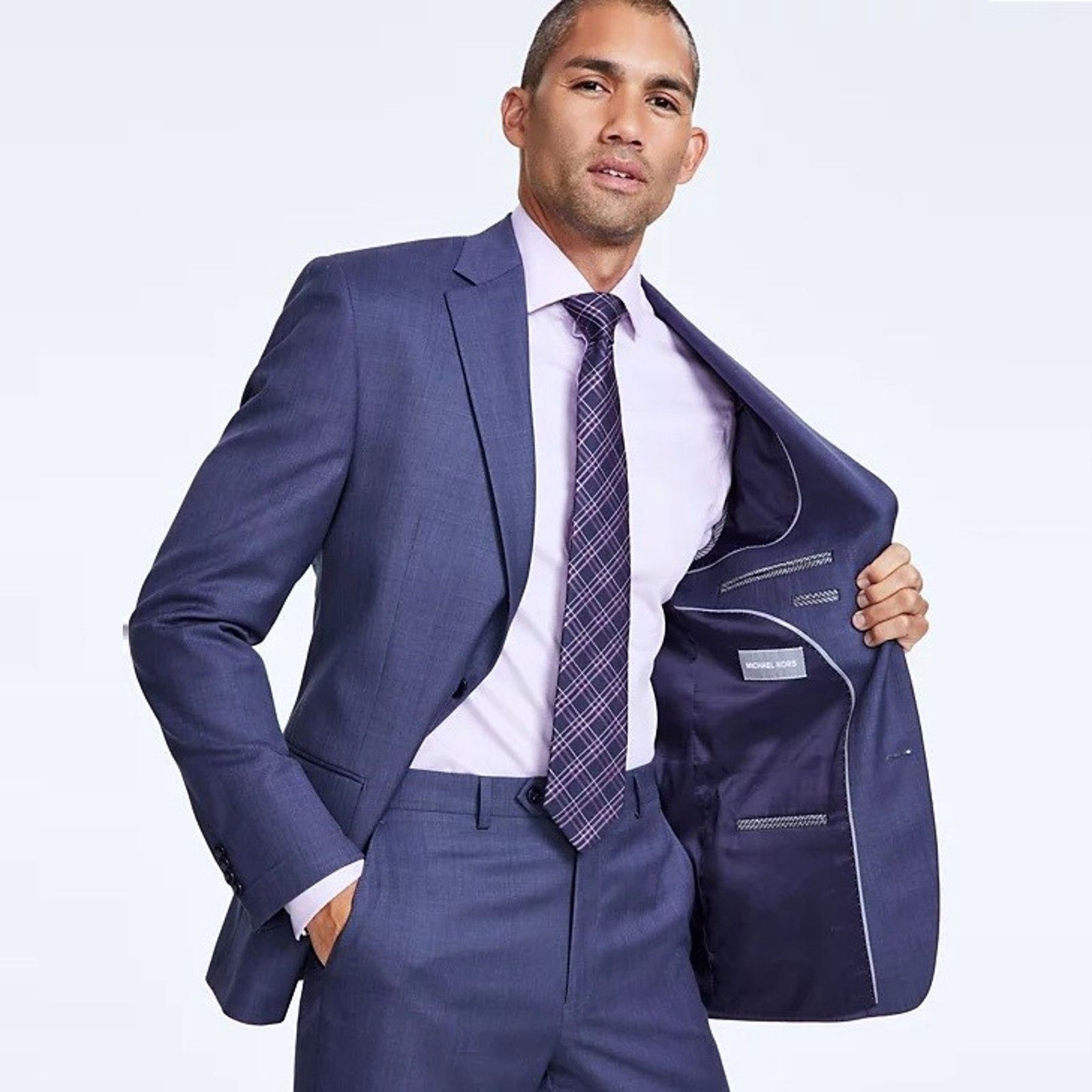 Michael Kors Michael Kors Men's Light Blue Wool-Blend Suit Blazer 54R Size 54R - 4 Thumbnail