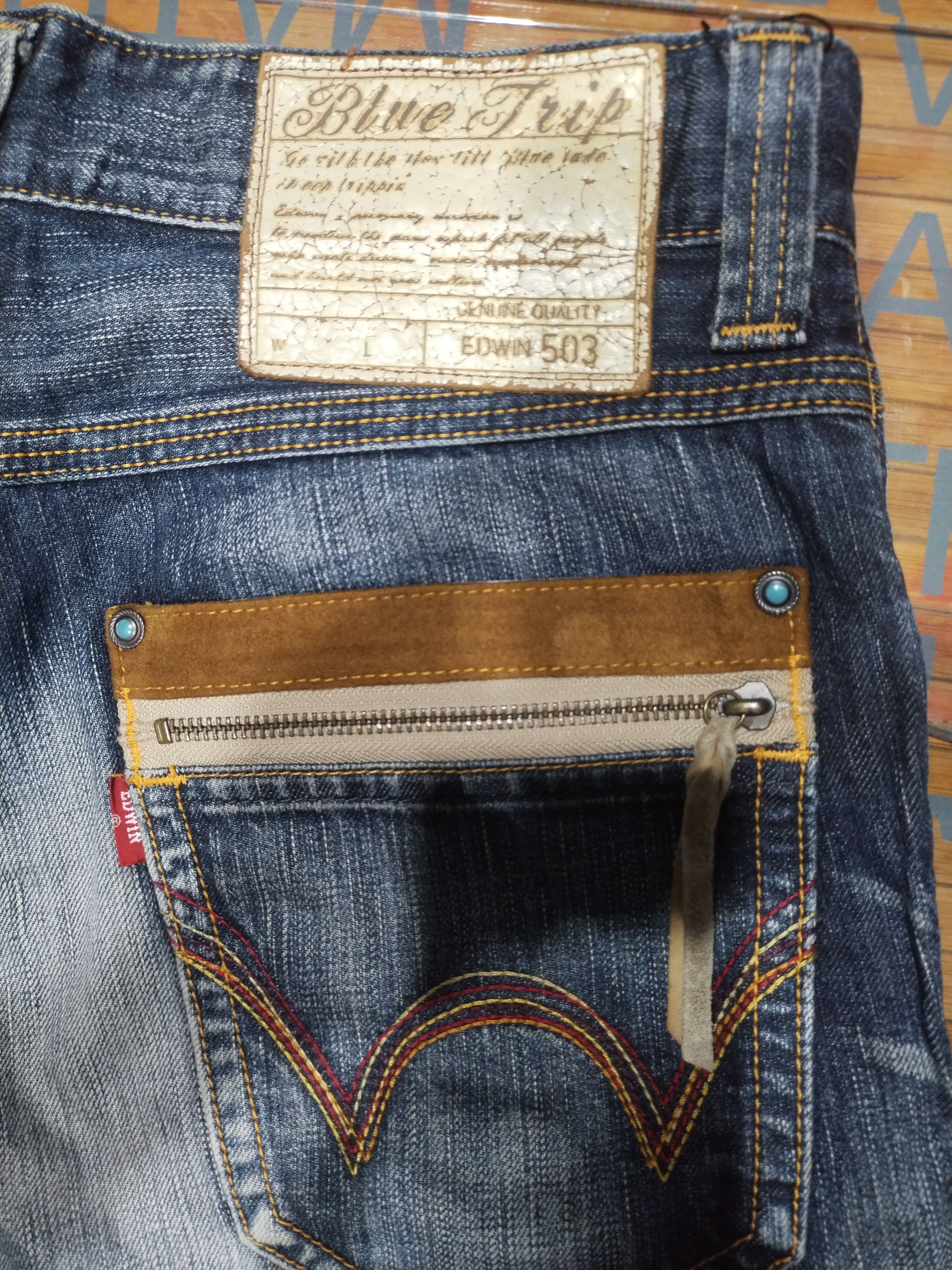 Edwin × Japanese Brand Edwin 503 "Genuine" Blue Trip Sz 32" Size US 32 / EU 48 - 14 Thumbnail