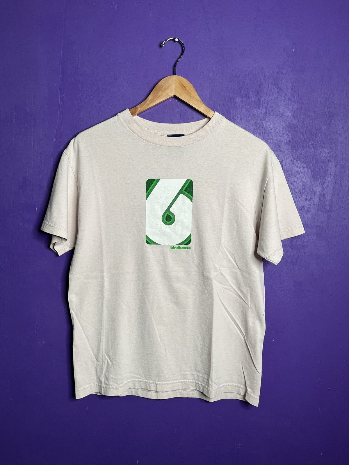 image of Made In USA Vintage 90's Birdhouse Skatewear Simple Logo T-Shirt in Tan, Men's (Size Medium)