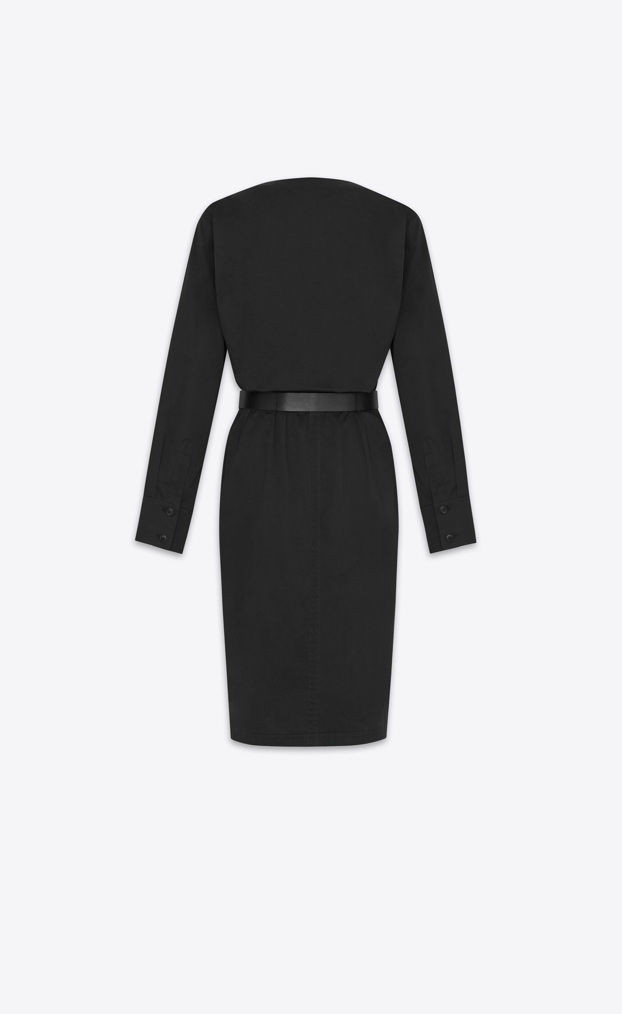 Saint Laurent Paris o1bcso1str1125 Warp Dress In Cotton Linen Twill in Black Size XS / US 0-2 / IT 36-38 - 2 Thumbnail