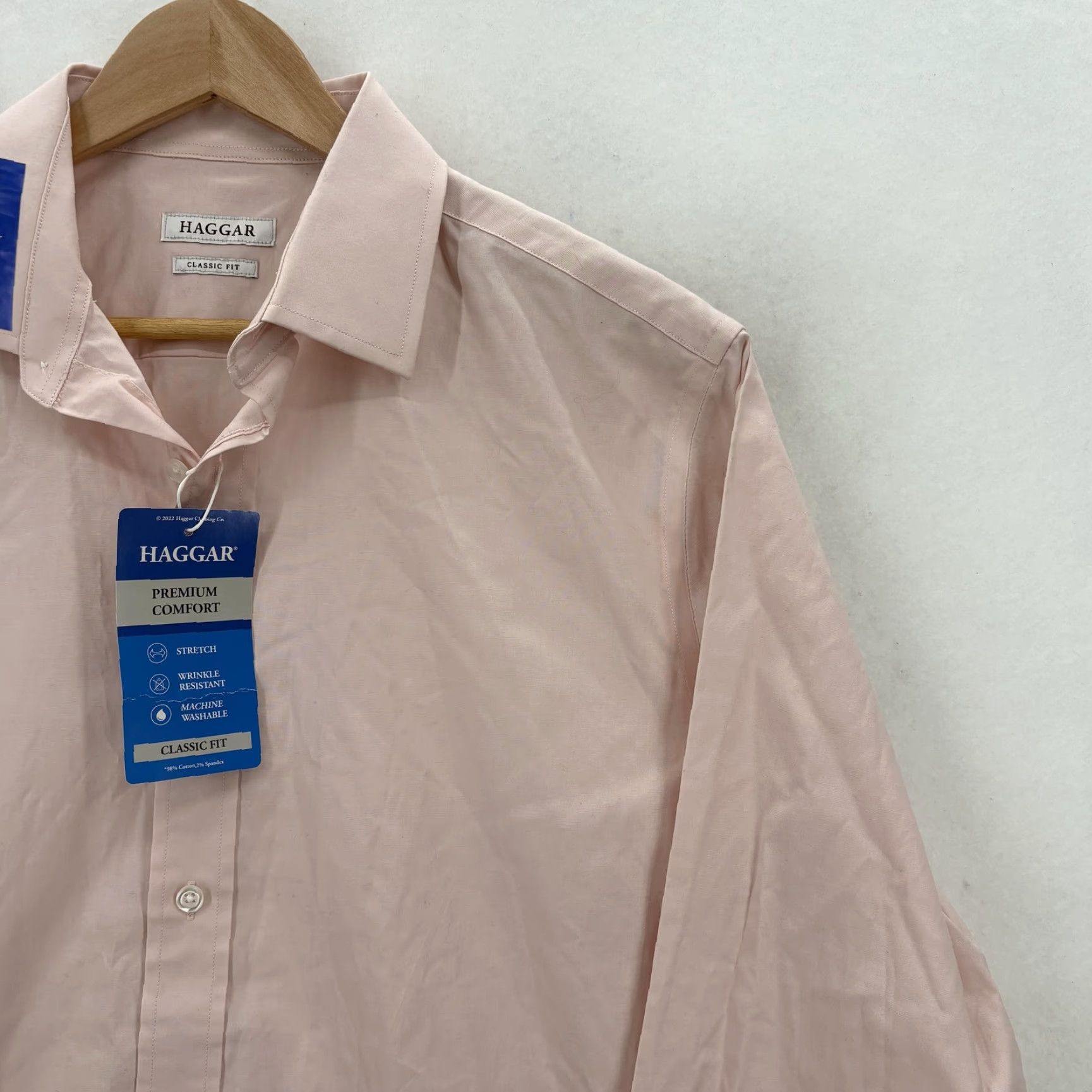 Haggar Haggar Mens Dress Shirt 15.5 34/35 Pink Classic Fit Stretch Wrinkle Resistant Cotton Spandex Long Sleeve Barrel Cuff Business Size US L / EU 52-54 / 3 - 2 Thumbnail