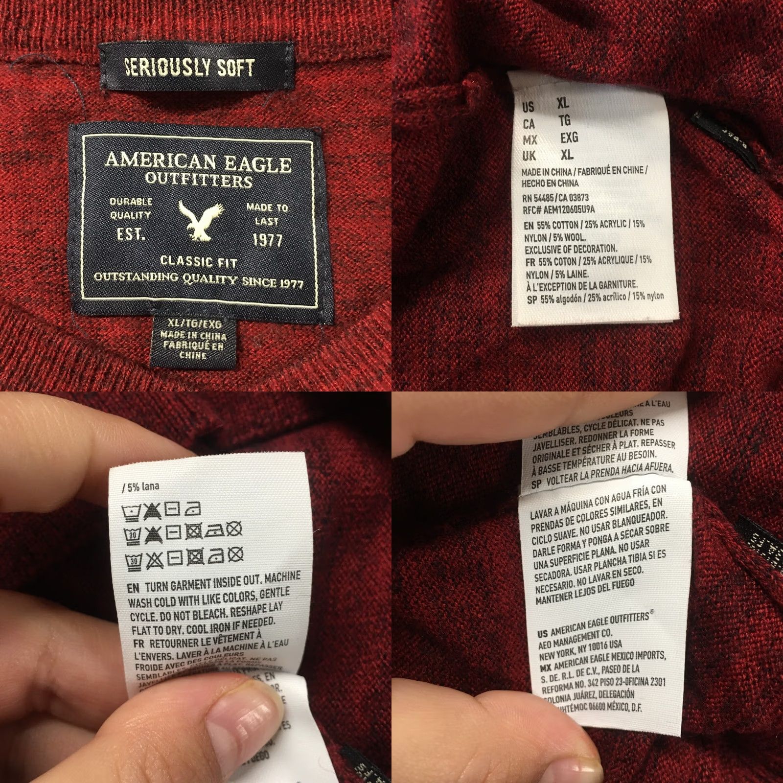 American Eagle Outfitters American Eagle Outfitters Sweater Mens XL Red Cotton Blend Long Sleeve Pullover Size US XL / EU 56 / 4 - 10 Thumbnail