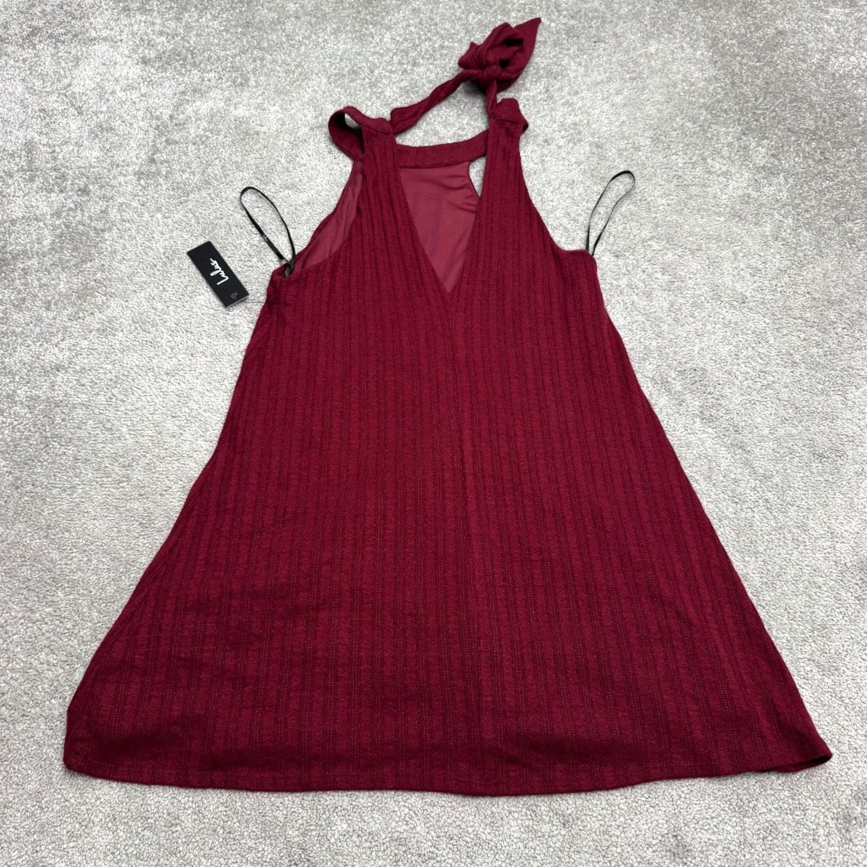 Lulus Lulus Burgundy Ribbed Knit Halter A-Line Mini Dress NWT Womens Small Tie Back Size S / US 4 / IT 40 - 4 Thumbnail