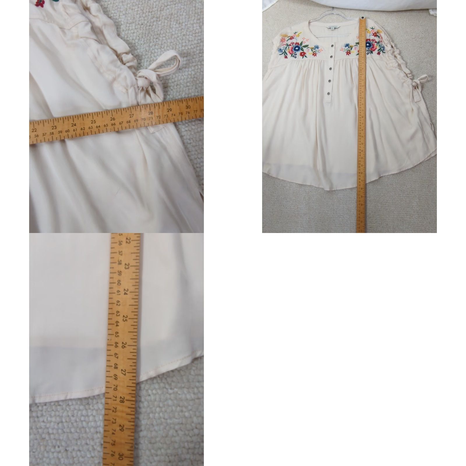 Vintage Davi & Dani Blouse Womens M Oversized Sleeveless Embroidered Floral Be Beige Bohemian Round Neck Button-Closure Rayon Shirt/Top Size M / US 6-8 / IT 42-44 - 8 Thumbnail