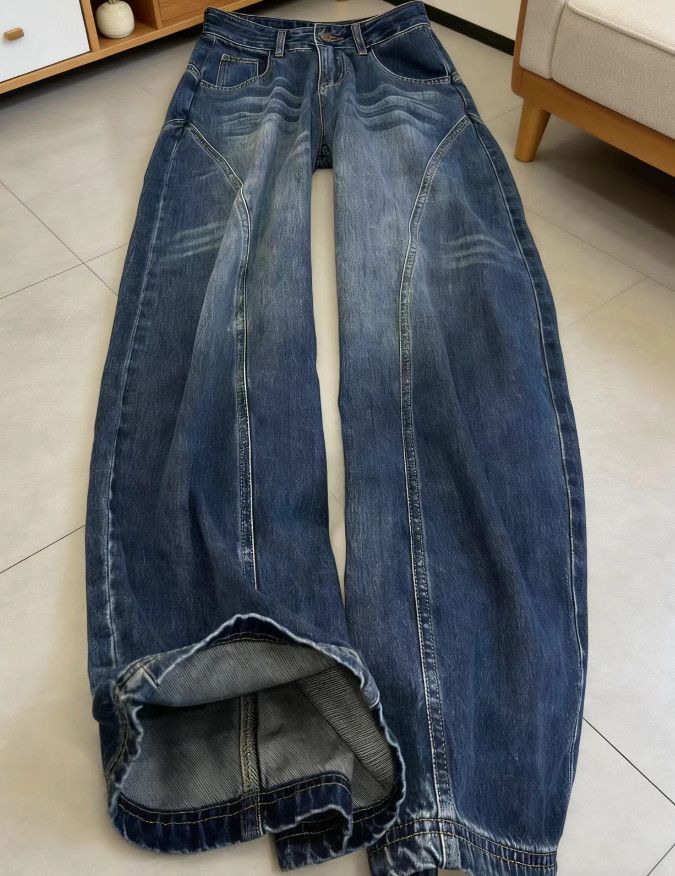 Vintage Retro Blue Split Jeans Flattering Straight-Leg Pants Size US 32 / EU 48 - 2 Thumbnail