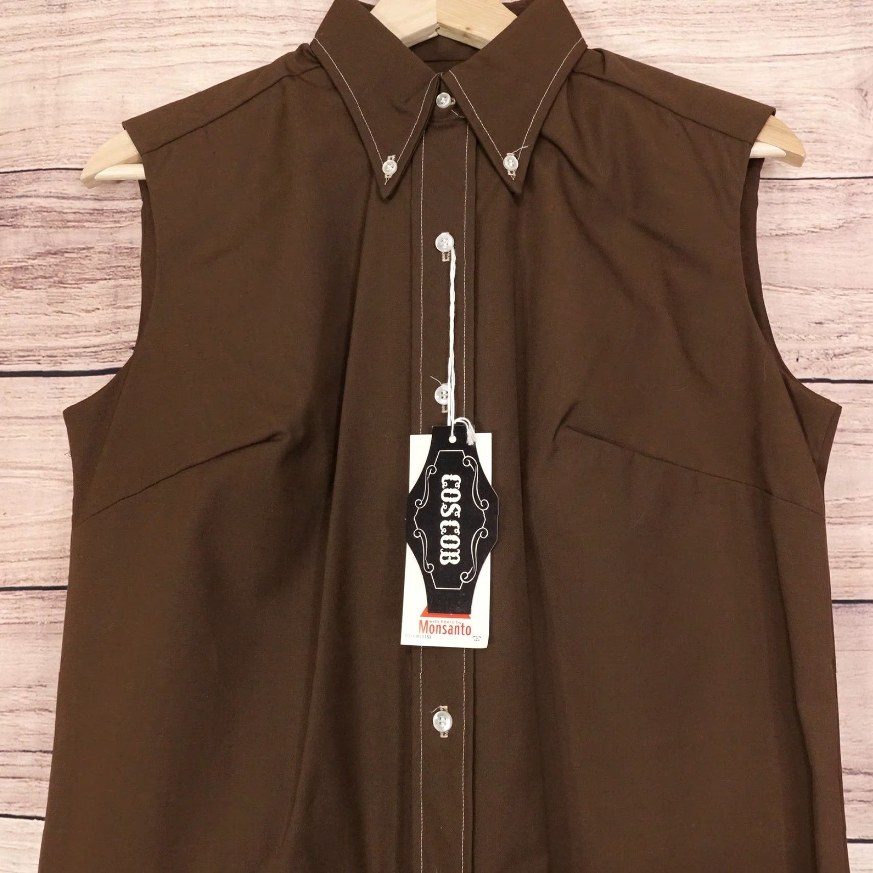 Cos VINTAGE Cos Cob Dress Shirt Dress Womens 13/14 Sleeveless Button Up Brown 70s Deadstock Size M / US 6-8 / IT 42-44 - 2 Thumbnail
