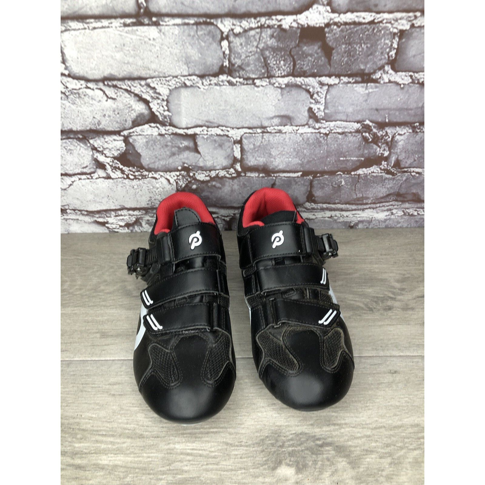 Other Peloton Cycling Shoes Black Leather Mesh White Red Strap Wom Size US 6.5 / IT 36.5 - 18 Thumbnail