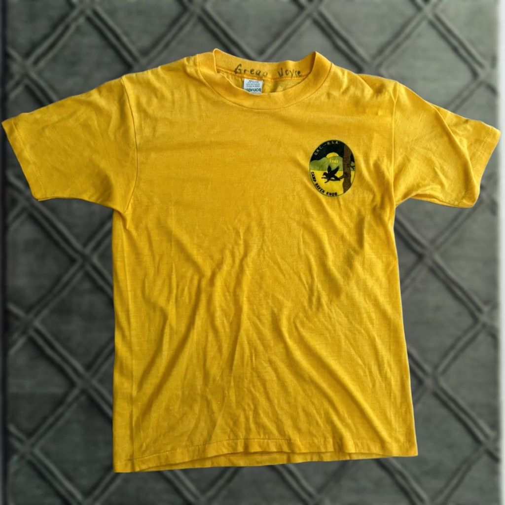 Vintage VINTAGE Spruce Mayo BSA Boy Scouts Raven Knob Old Hickory Council T-Shirt Yellow Adult M 70s Mens Size US M / EU 48-50 / 2 - 1 Thumbnail