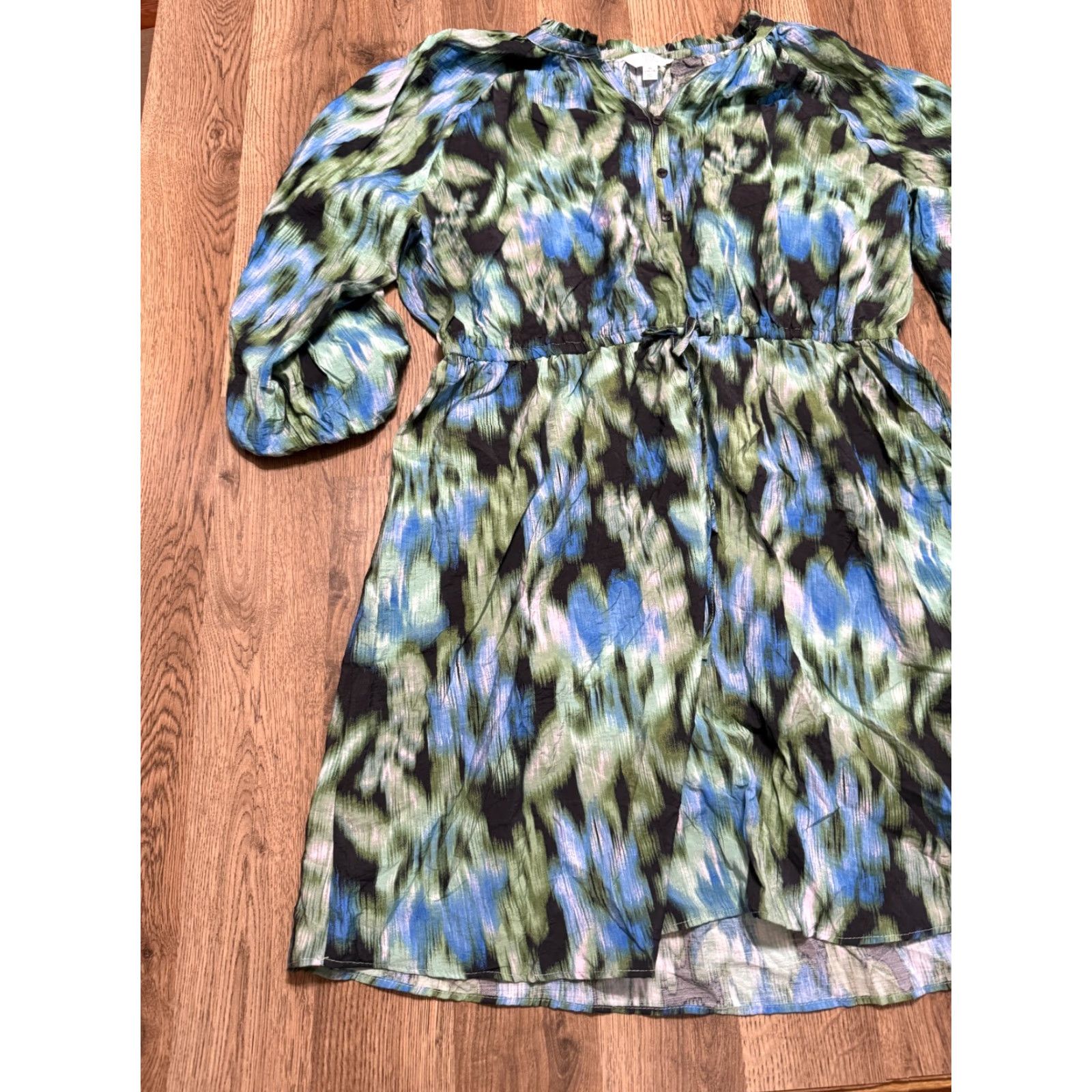 Vintage Time & Tru Dress Women's XL Blue Long Sleeve V-Neck Knee Length Shirt Dress Pockets Casual Size XL / US 12-14 / IT 48-50 - 3 Thumbnail
