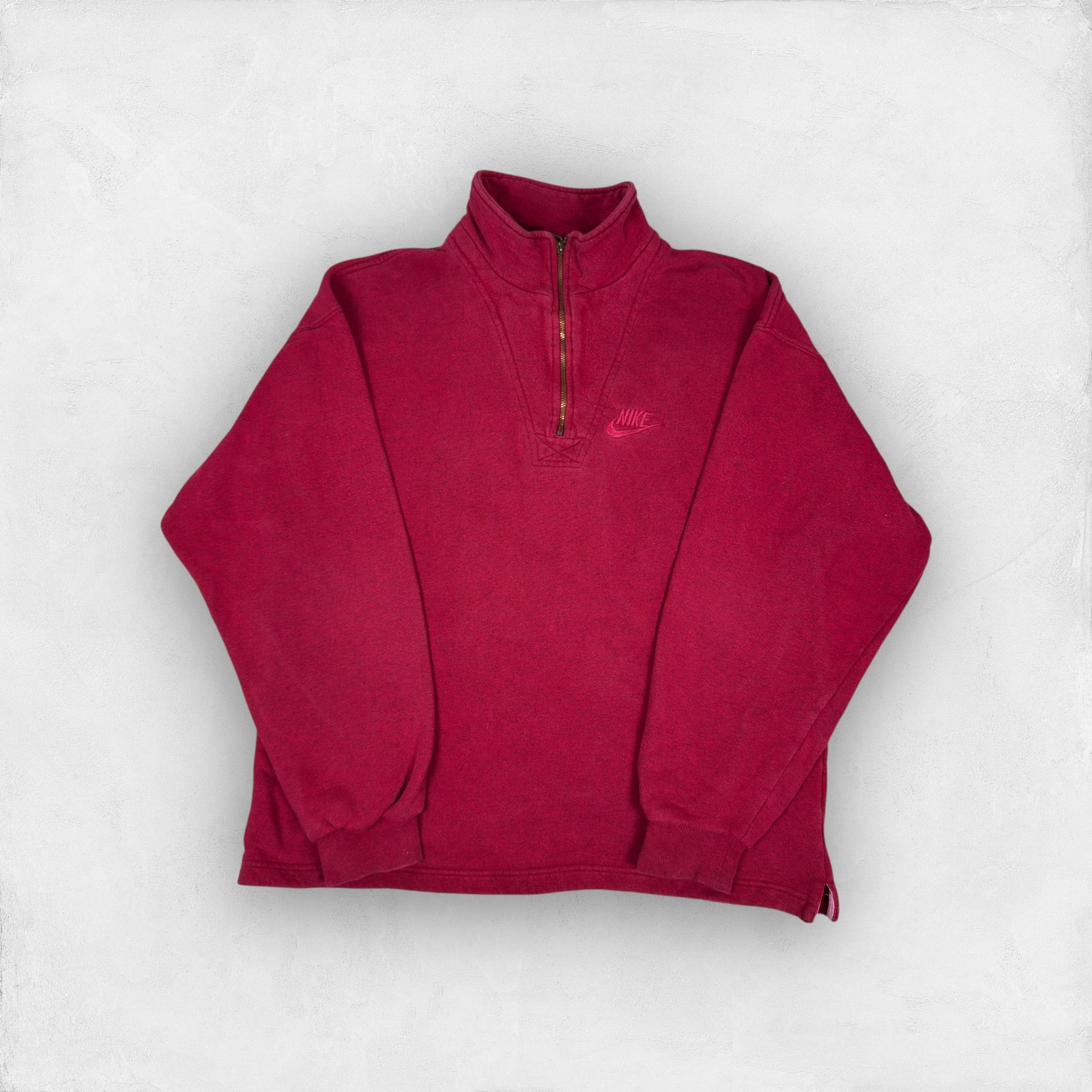 Nike × Vintage Nike Men's Red Cotton Fleece Lined Quatter Zip Sweatshirt S Size US S / EU 44-46 / 1 - 1 Thumbnail