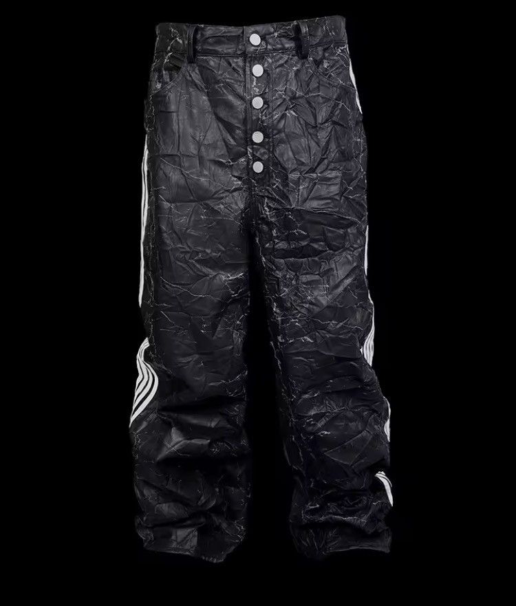 Japanese Brand Y2K Distressed PU Leather Track Pants -Baggy Stripe Wide Leg Size US 30 / EU 46 - 8 Thumbnail