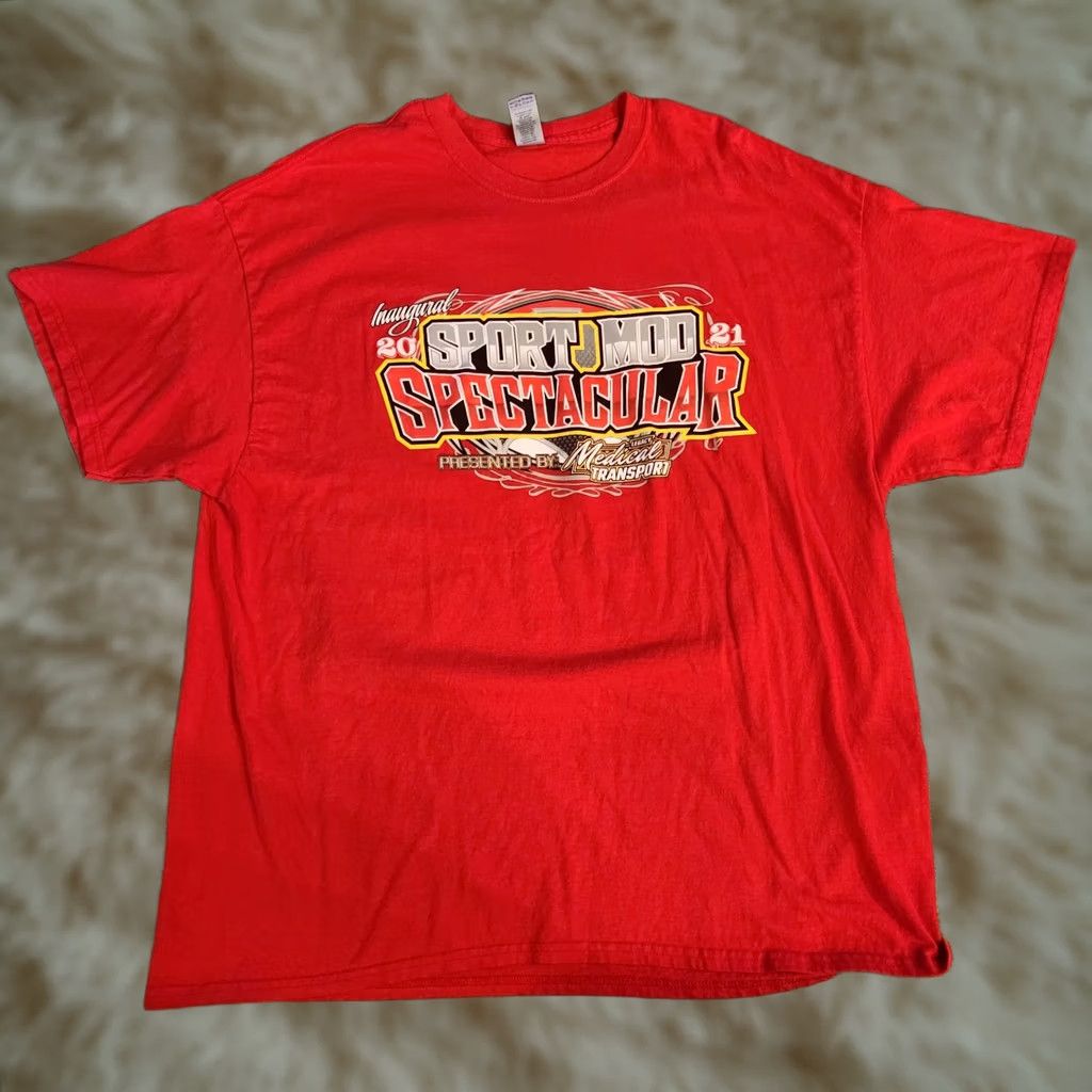 Gildan Dirt Late Model Racing Sport Mod T Shirt Tee Double Sided Red Mens 2XL Size US XXL / EU 58 / 5 - 1 Thumbnail