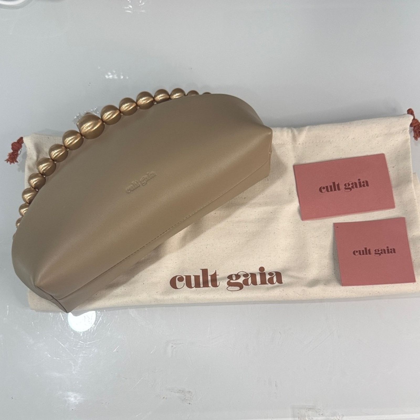 Cult Gaia Cult Gaia Tan Una clutch w/ Gold beaded handle - BRAND NEW Size ONE SIZE - 2 Thumbnail