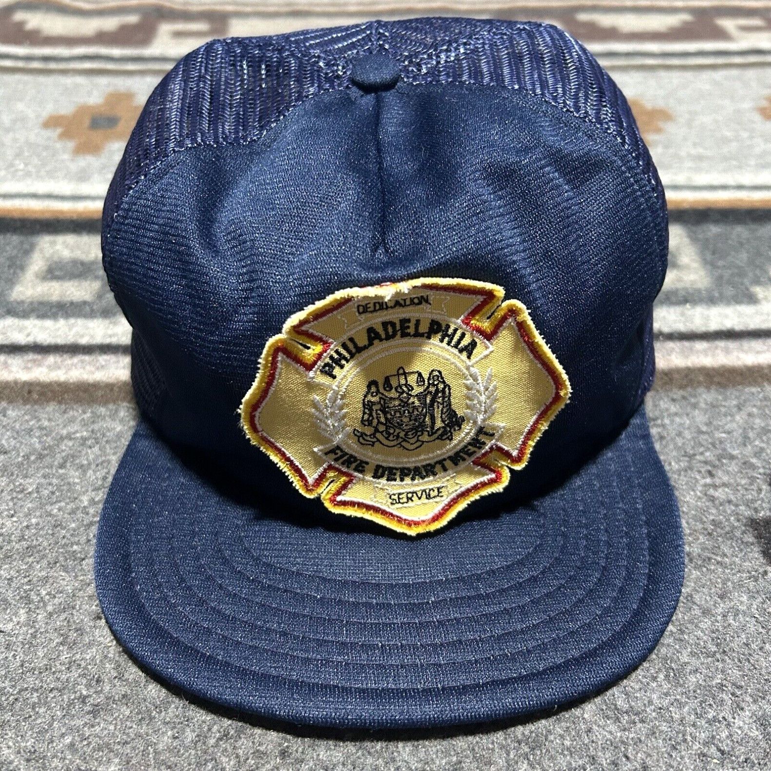 image of Department 5 Vintage Philadelphia Fire Department Mesh Trucker Hat 70's 80's Usa Made Patch in Whit