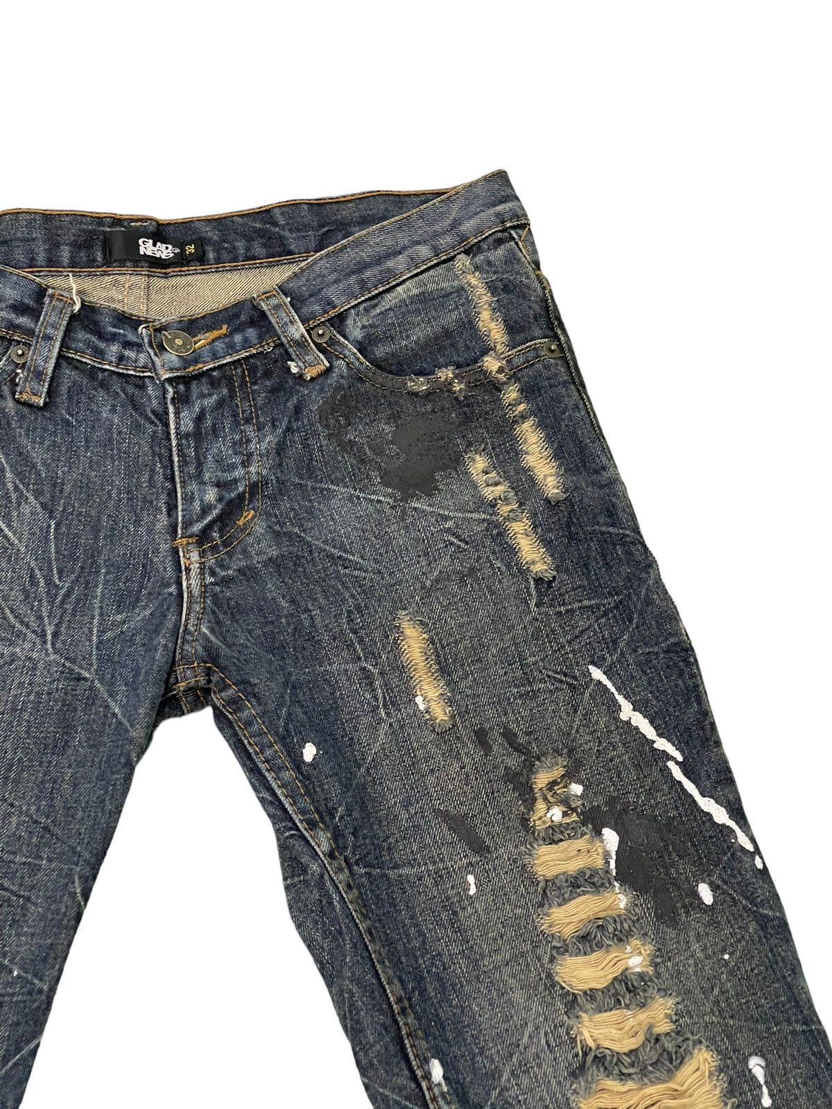 Japanese Brand Flare Jeans Glad News Distress Paint Splash Low Rise 7🟦4 Size US 32 / EU 48 - 9 Thumbnail