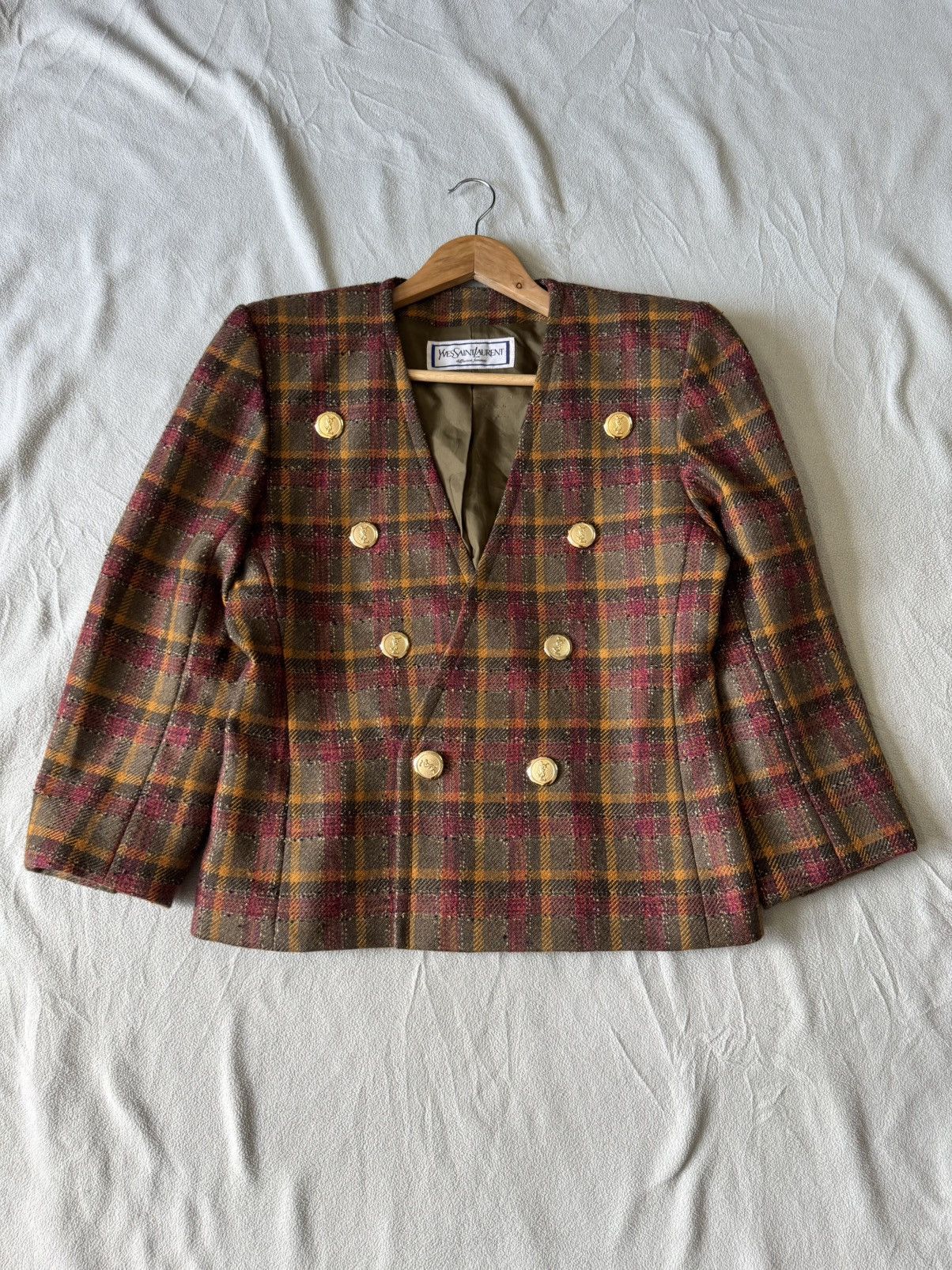 VINTAGE 90s YVES SAINT LAURENT BLAZER WOOL CHECKED