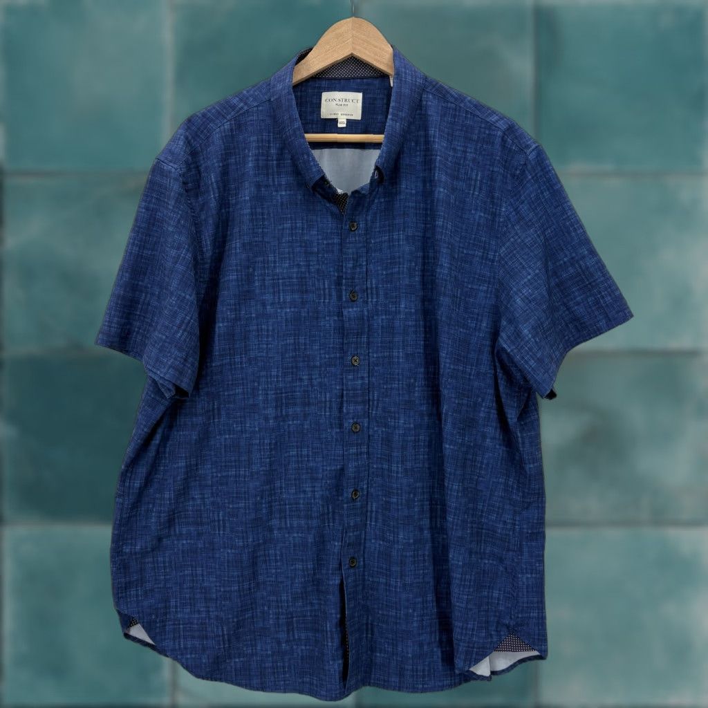 Vintage CON.STRUCT Shirt Mens 2XL Blue Geometric Short Sleeve Button Up Slim Stretch Size US XXL / EU 58 / 5 - 1 Thumbnail