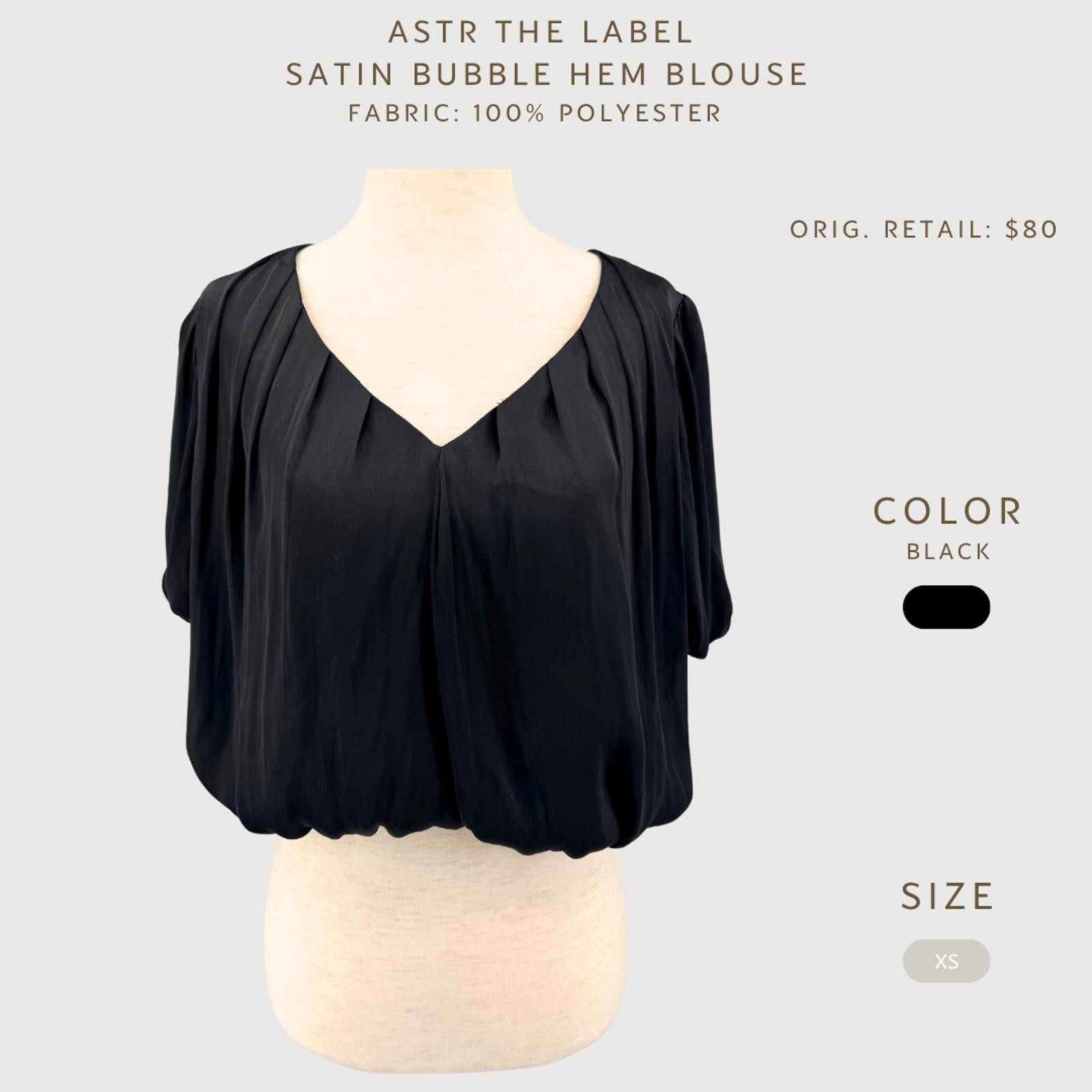 Other Revolve ASTR Satin Bubble Hem Blouse Black V Neck XS Size XS / US 0-2 / IT 36-38 - 2 Thumbnail