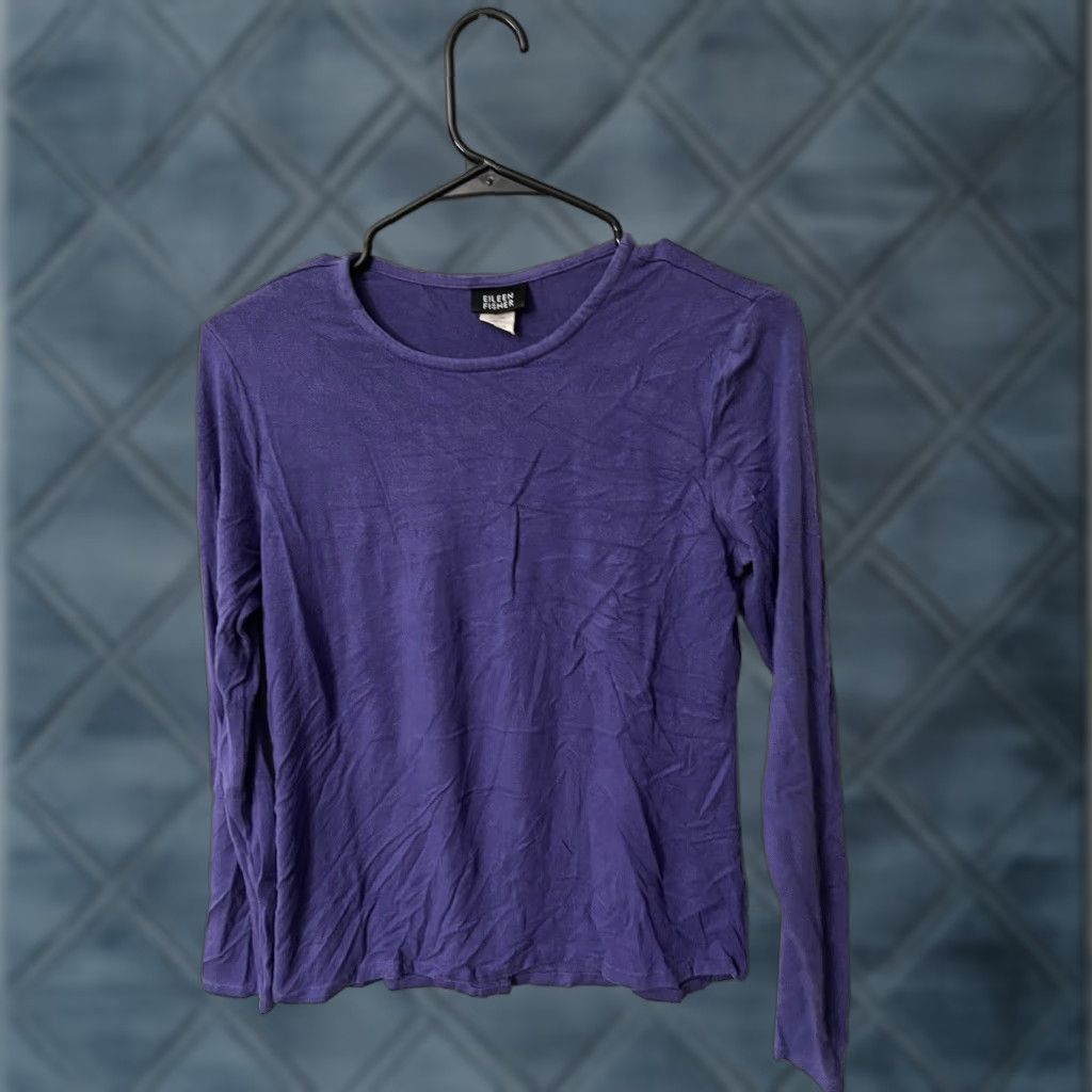 Eileen Fisher VINTAGE Eileen Fisher Womens T-Shirt Long Sleeve Knit Top Sz S Purple Solid Casual Fall Spring Summer Winter Size S / US 4 / IT 40 - 1 Thumbnail