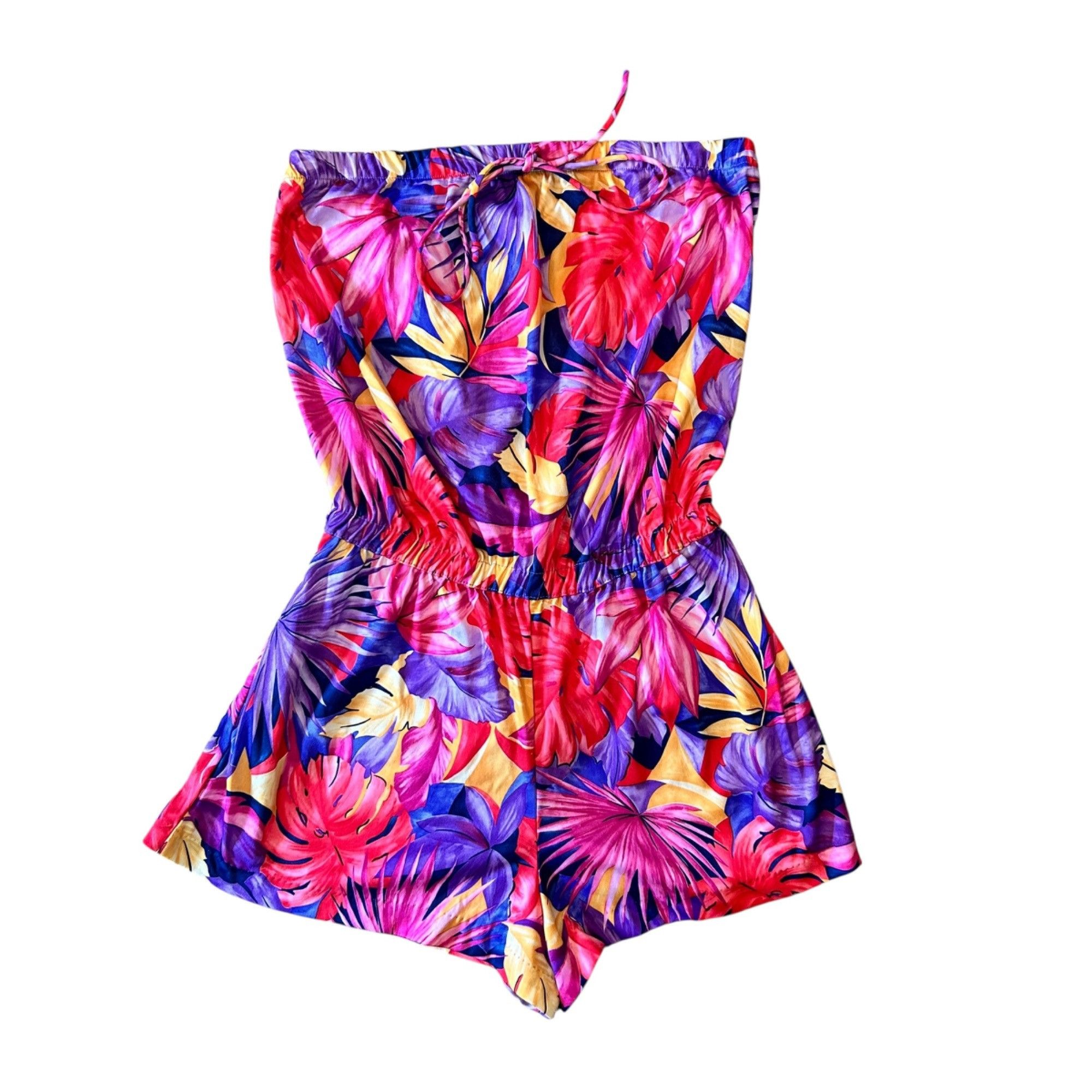 Vintage Vintage Granada Vibrant Tropical Palm Leaf Strapless Romper Size M / US 6-8 / IT 42-44 - 1 Thumbnail