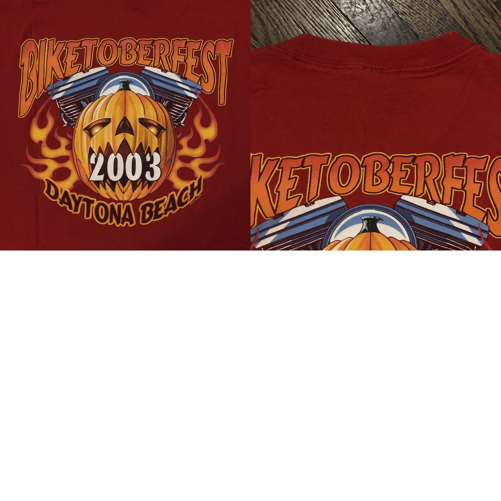 Delta VINTAGE Delta Pro Weight T-Shirt Daytona Beach BIKETOBERFEST 2003 Red Skeleton Jack-O-Lantern 🎃 Men L Shirt Size US L / EU 52-54 / 3 - 8 Thumbnail