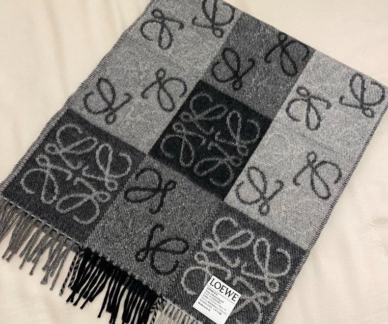 Loewe LOEWE Wool and cashmere checkered scarf, black and gray Size ONE SIZE - 3 Thumbnail