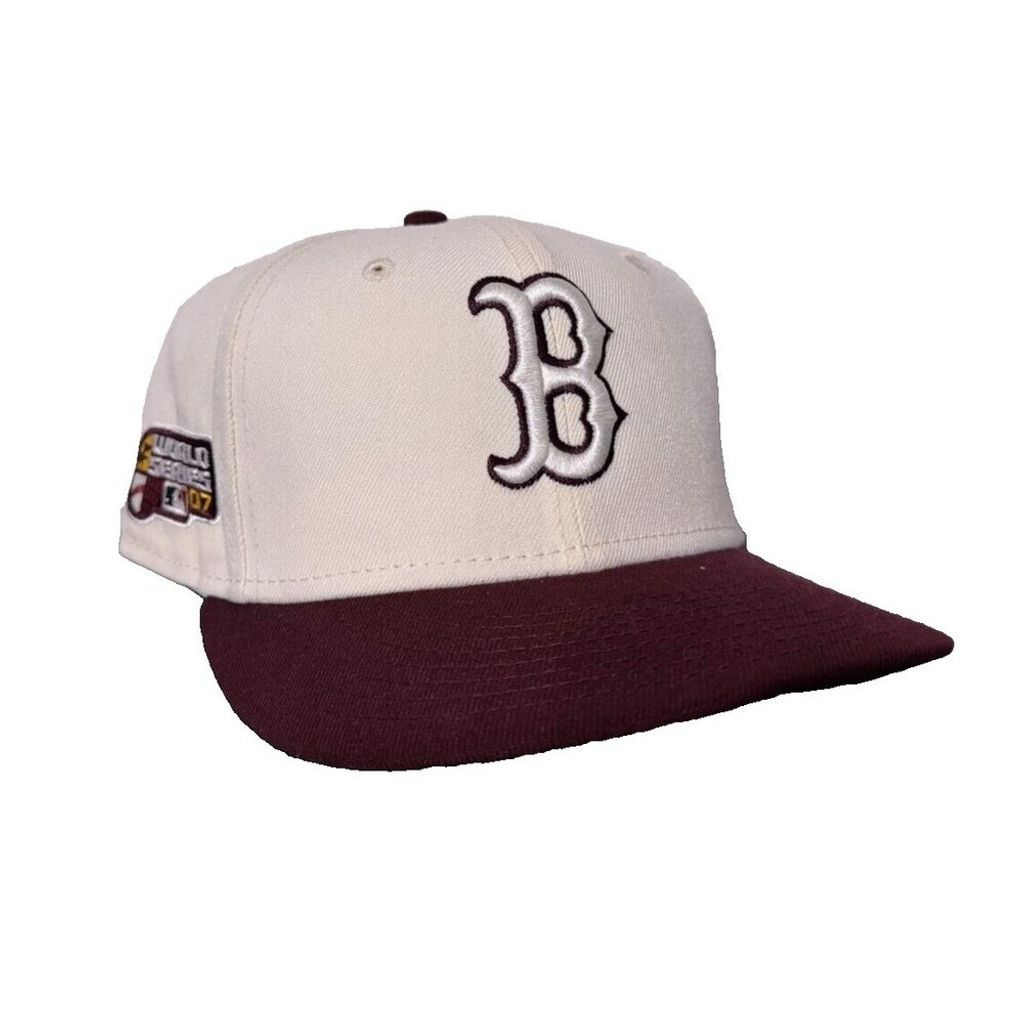 New Era 7 1/4 - Boston Red Sox Fitted Hat - Maroon White - FAM Cap Size ONE SIZE - 1 Thumbnail