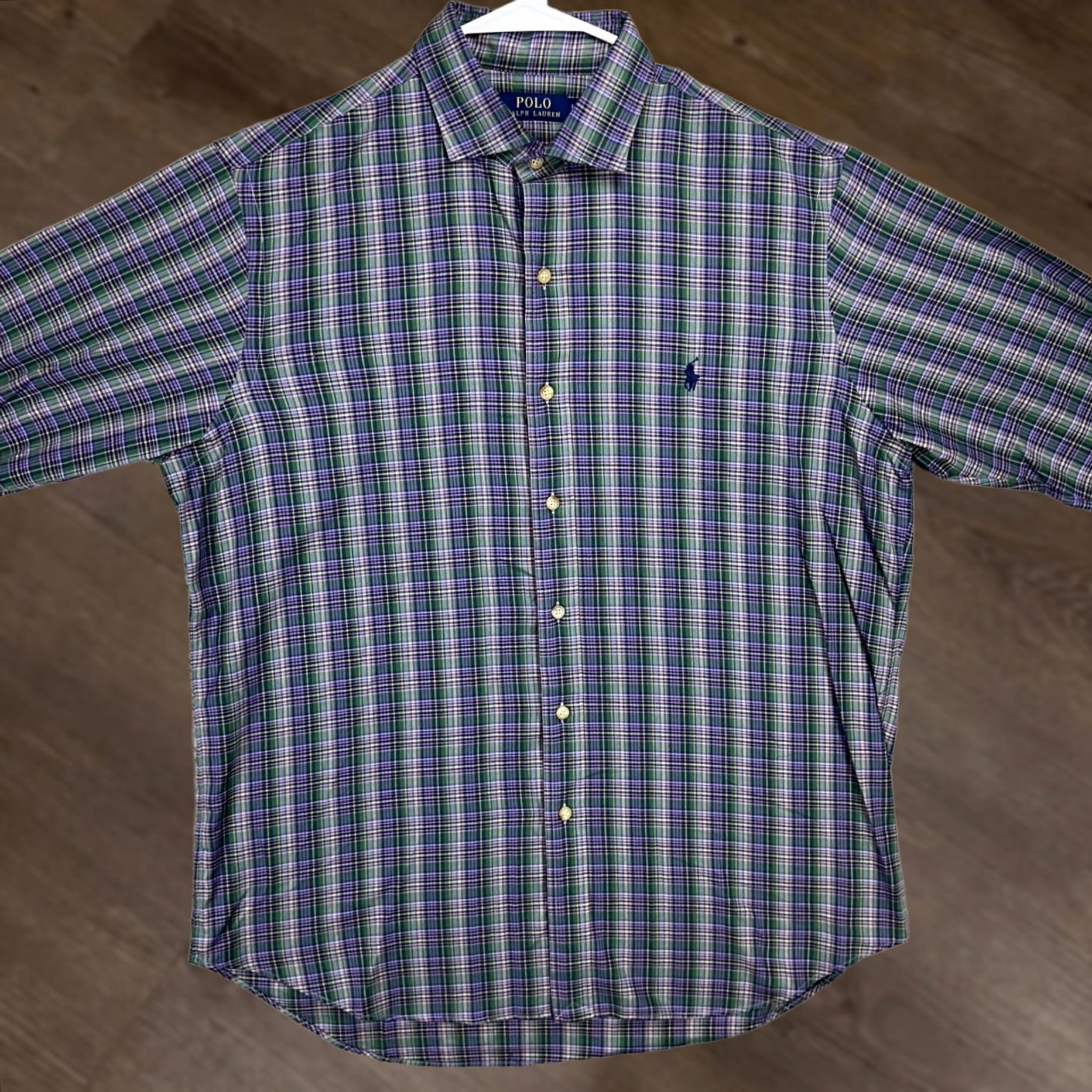Polo Ralph Lauren Polo Ralph Lauren Button-Up Shirt Mens Large Purple Green Plaid Long Sleeve Polo Pony Shirt Size US L / EU 52-54 / 3 - 1 Thumbnail