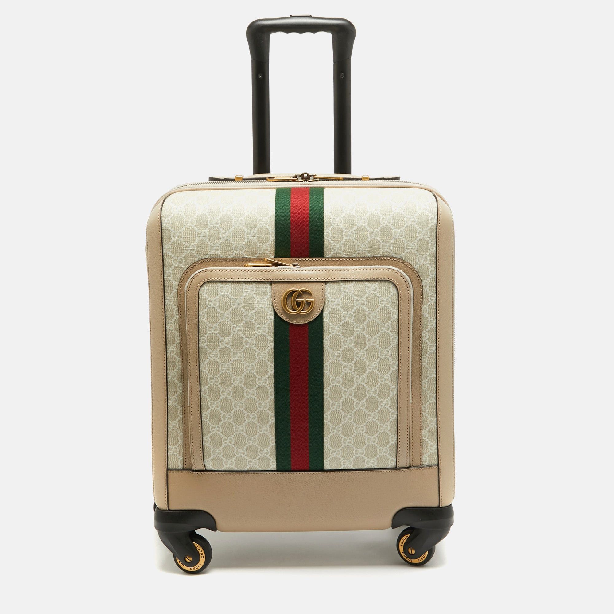 image of Gucci Beige GG Supreme Canvas And Leather Small Savoy Cabin Trolley in White, Women's