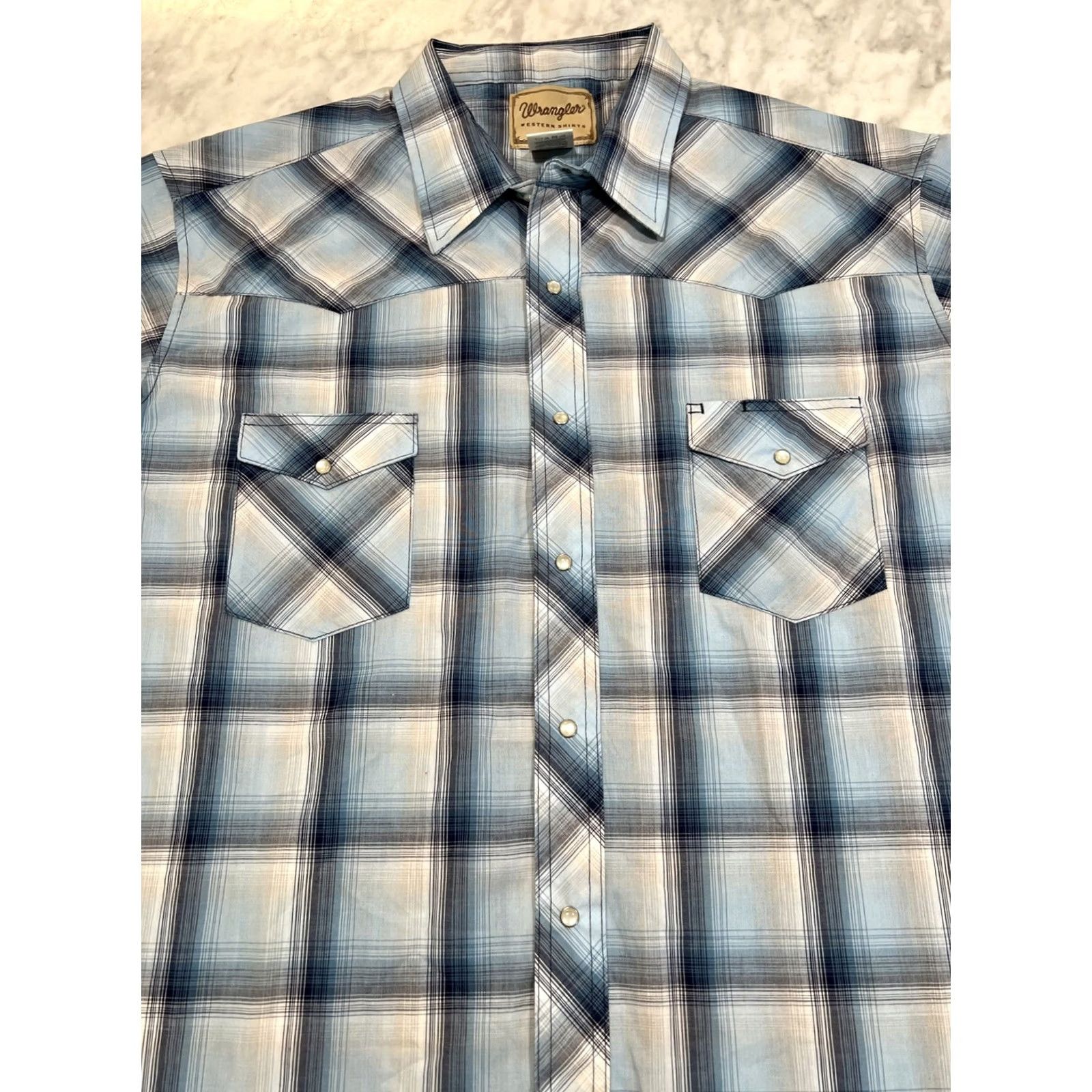 Wrangler Wrangler Western Shirt Men’s 3XL Pearl Snap Short Sleeve Blue Plaid Button-Up Shirt Front Pocket Western Mulberry? Size US XXL / EU 58 / 5 - 3 Thumbnail