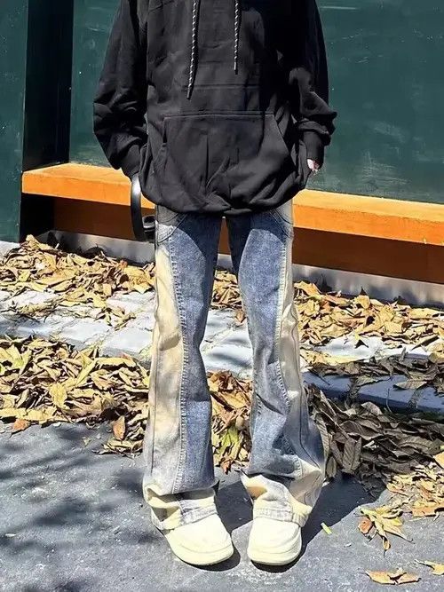 Japanese Brand Street Hip Hop Spliced Trash Micro Flare Jeans Size US 32 / EU 48 - 1 Thumbnail