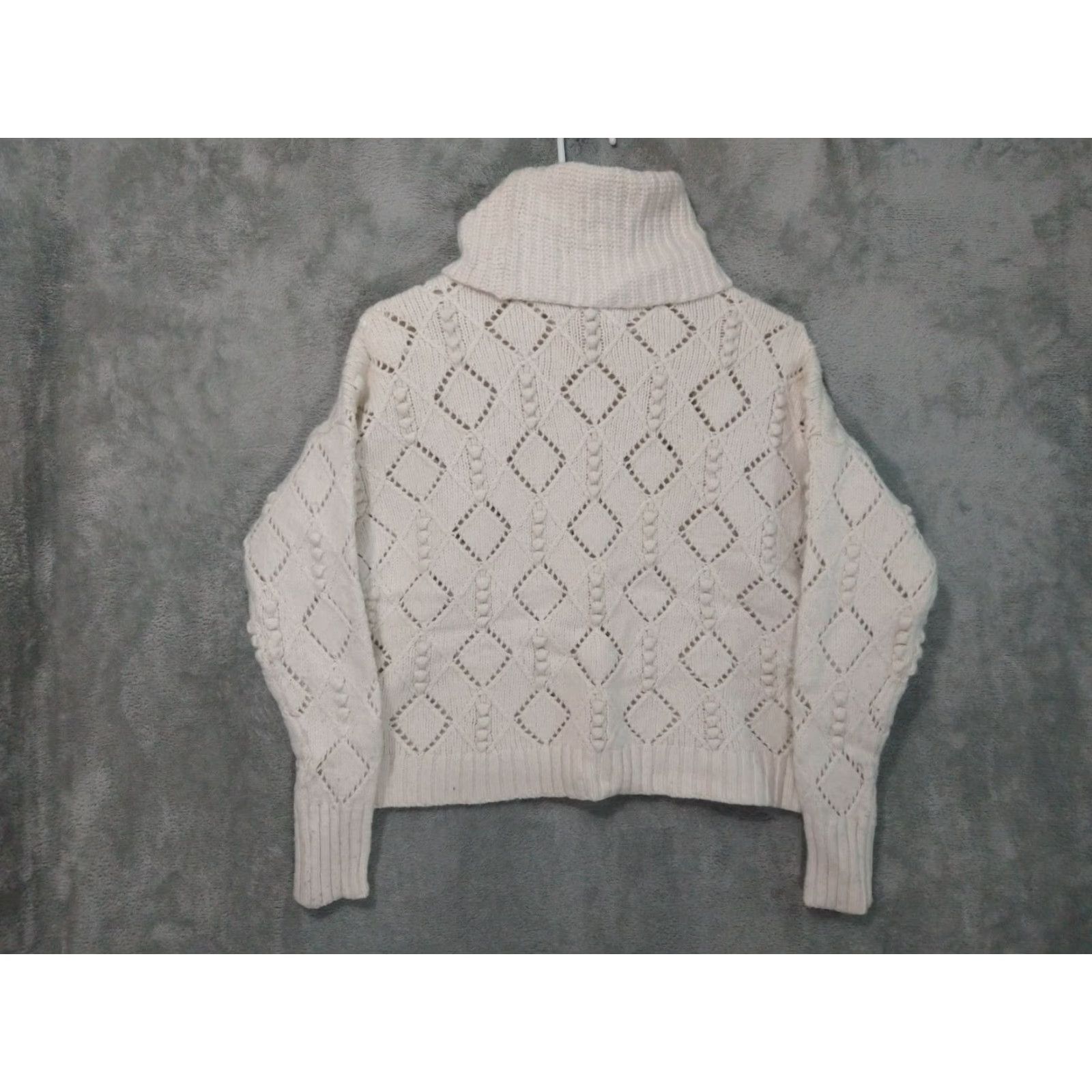 Loft LOFT Womens Sweater Pullover White Wool Blend Turtleneck Crochet Open-Knit Long Sleeve Small Casual Bohemian Preppy 90s Mens Womens Size S / US 4 / IT 40 - 2 Thumbnail