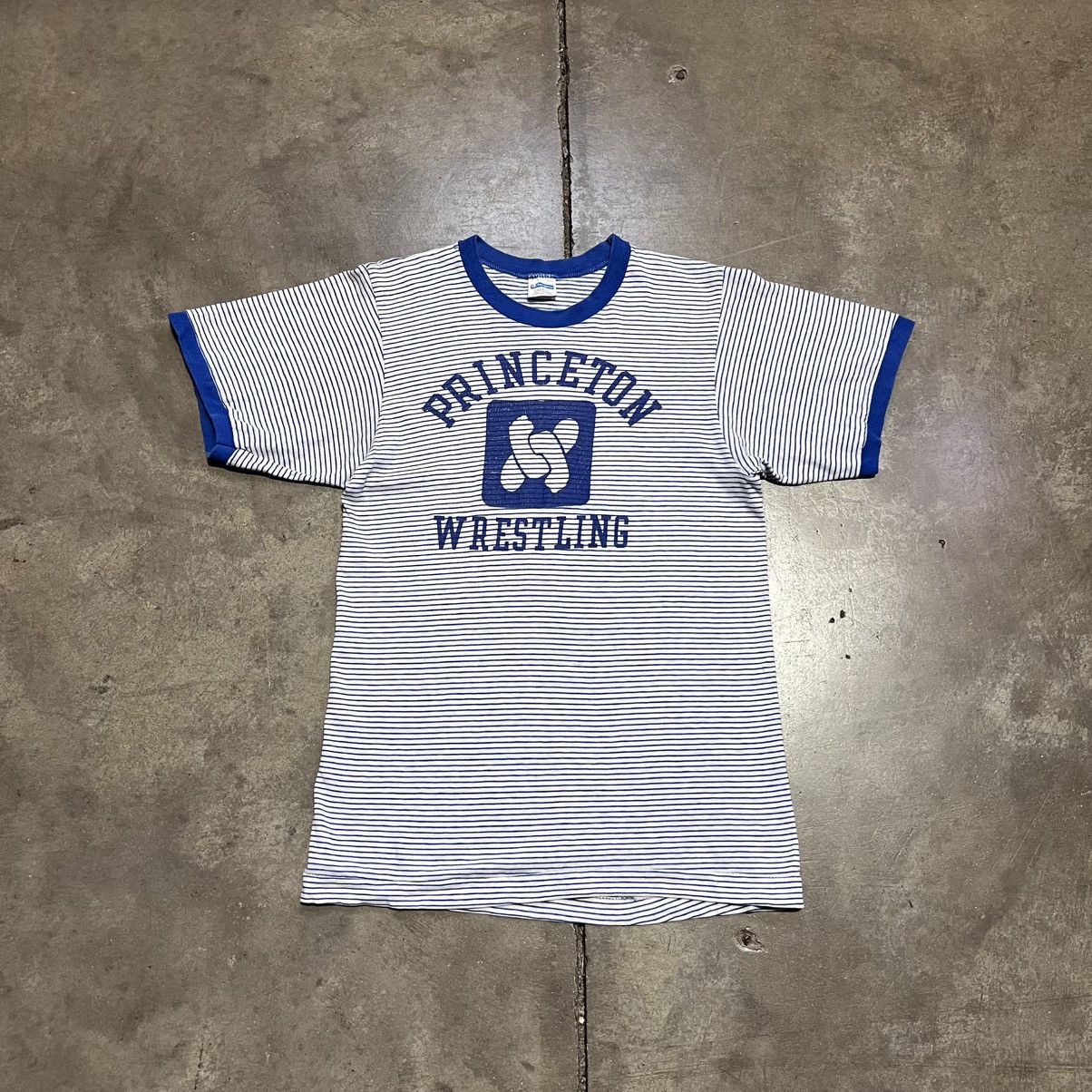 Vintage 70s Champion Blue Bar Ringer Tee Striped Princeton