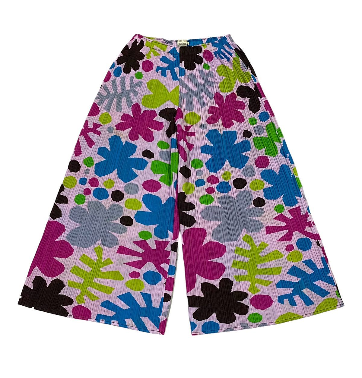 Issey Miyake Pleats Please Pleated Wide-Leg Flower Pattern Pants Size 28" / US 6 / IT 42 - 2 Thumbnail
