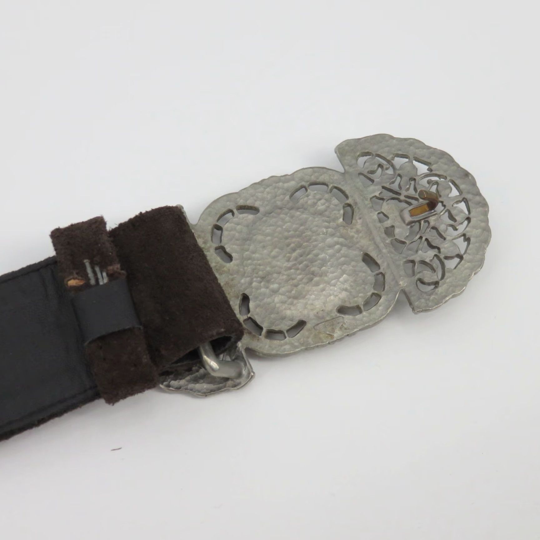 Ben Amun Women Small Brown Suede Leather Silver Metal Cameo Belt Isaac Manevitz Vintage Ben-Amun by Isaac Manevitz Satin Belt main image 4